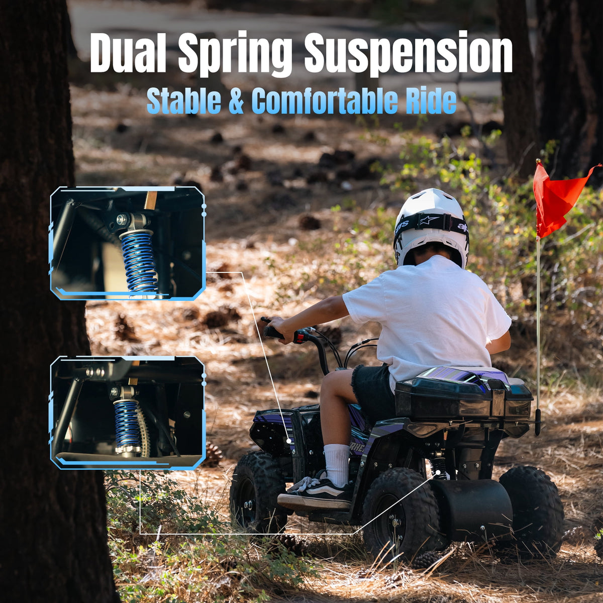 IVFJFV 40 cc Trail Blazer Ride-On Buggy,4 Stroke Dual-Speed Off-road 4-Wheeler, Key-Lock Safe & 10-15mph, Front & Rear Shocks and Knobby Tires for Grass, Dirt and Gravel,BLUE