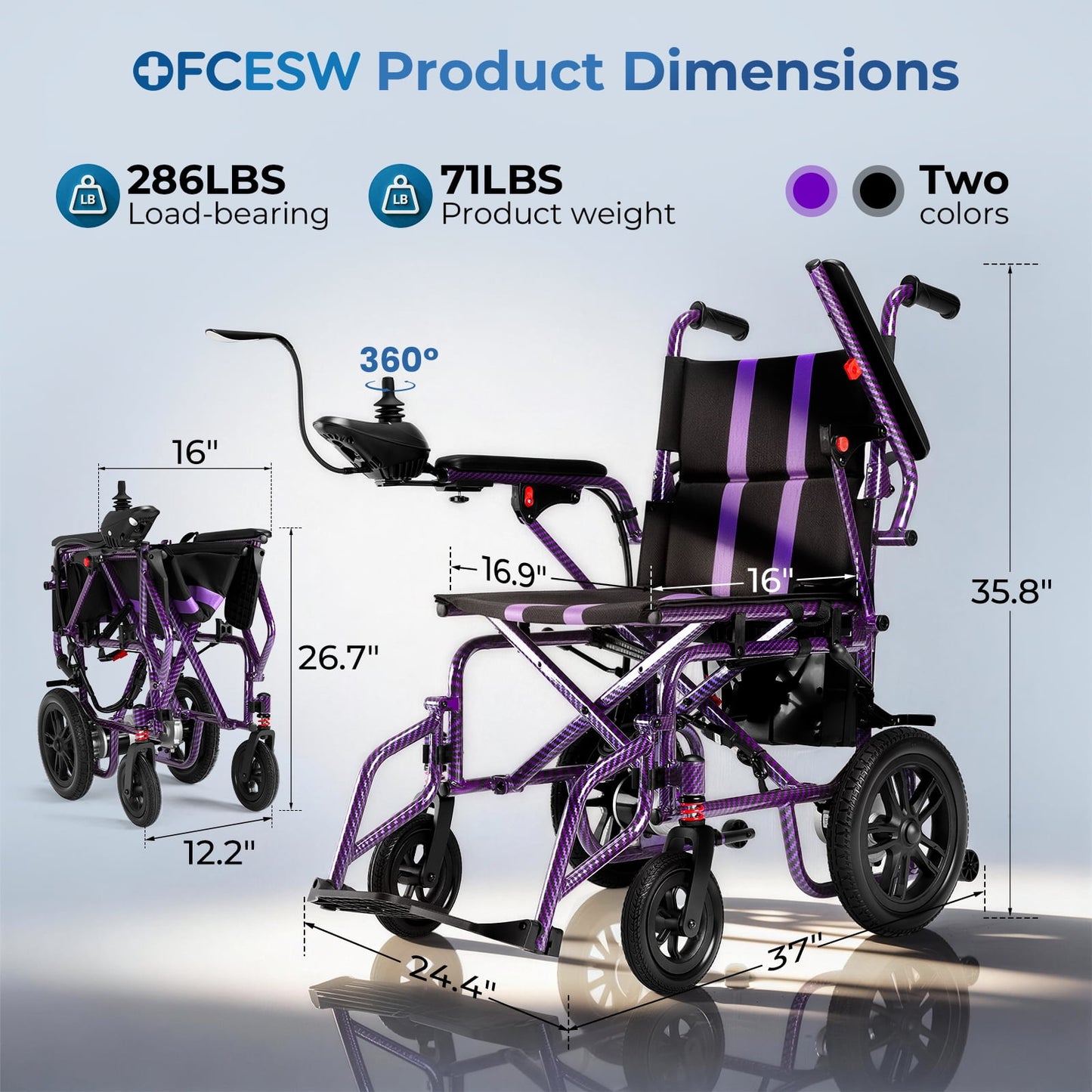 LiltJan Electric Wheelchair for Adults, Lightweight Foldable Motorized Wheelchair with 15-Mile Range, 360° Joystick & All-Terrain Power, Supports 300 lbs, LED Safety Lights, Travel Portable