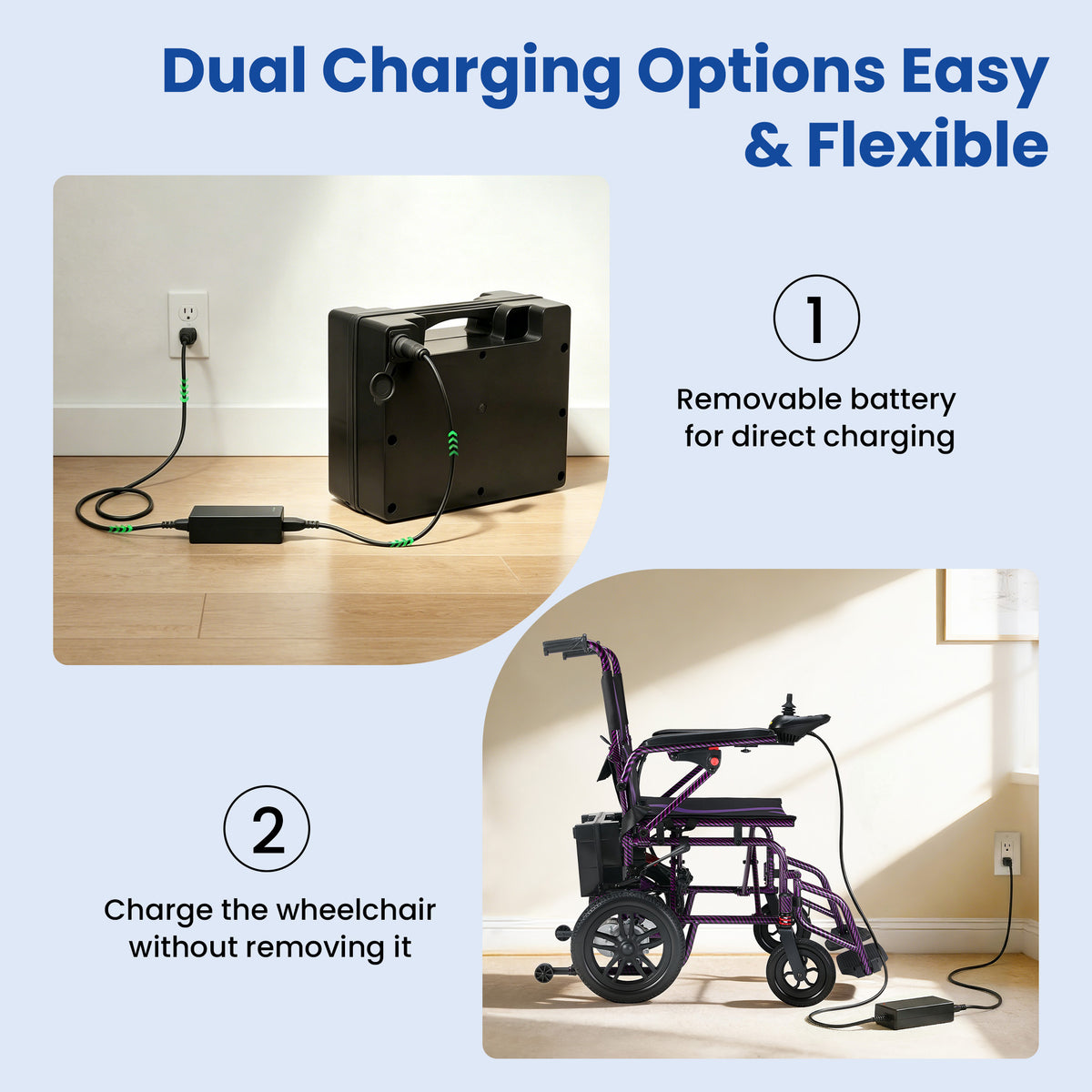 Electric Wheelchair for Adults - Lightweight Foldable Motorized Wheelchair with 15-Mile Long Range, 360° Joystick Control & All-Terrain Power, Supports 286 lbs, LED Safety Lights, Portable for Travel