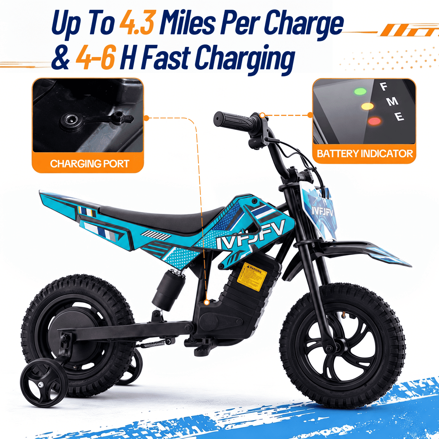 IVFJFV DZ06 Electric-Powered Dirt Bike,Motor Bike Rear-wheel drive with Removable Training Wheels,E Dirt Bike with 12.5" Tire & 120W Motor,6.2 Mph & 4.3 Miles,TEAL