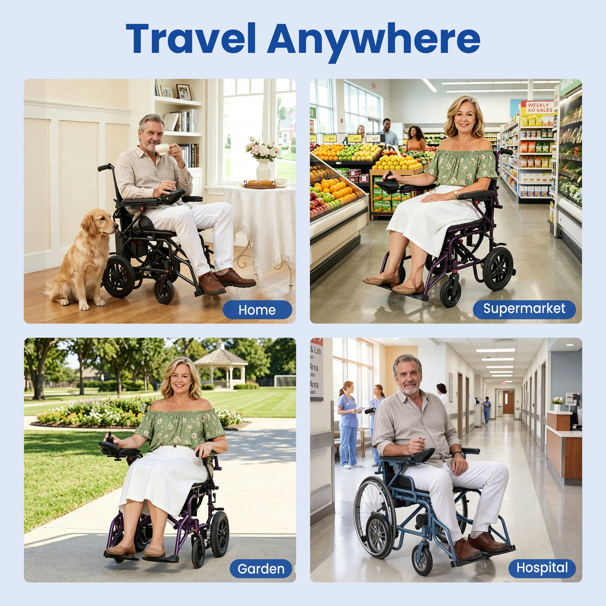 Electric Wheelchair for Adults - Lightweight Foldable Motorized Wheelchair with 15-Mile Long Range, 360° Joystick Control & All-Terrain Power, Supports 286 lbs, LED Safety Lights, Portable for Travel