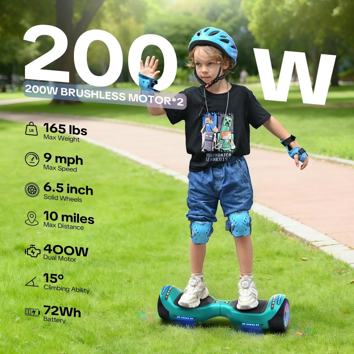 MOSTA All Terrain Self-Balance Scoote ,Electric Scooter Board for Kids & Adults with Bluetooth and Led Lights,6.5 inch,165 lbs capacity Perfect Gift