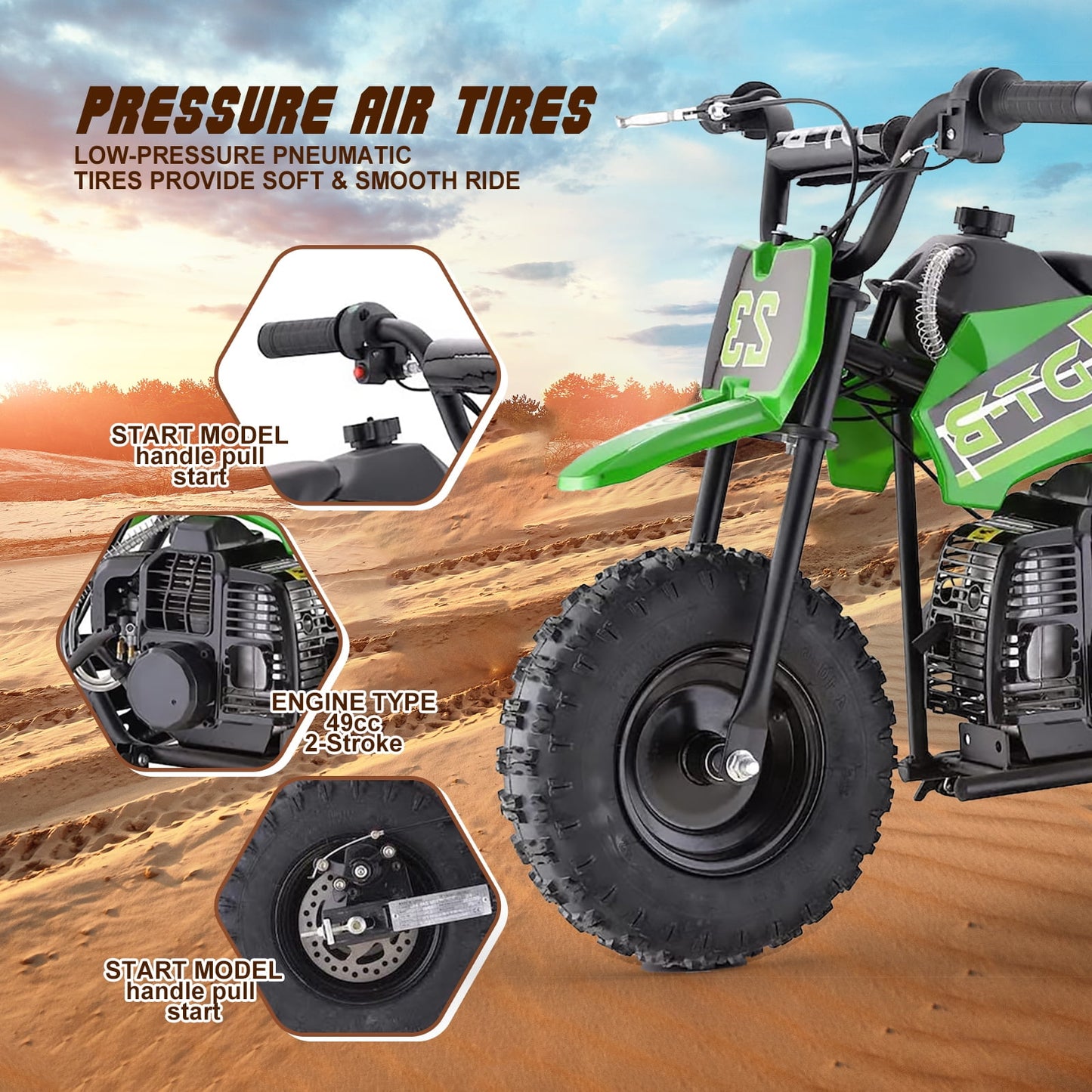 Arshin 50cc 2-Stroke Gas Dirt Bike for Kids,20 MPH Mini Pit Bike with Off-Road Tires & Disc Brakes,Soft Spring Seat,160 Lbs Max Load(Green)