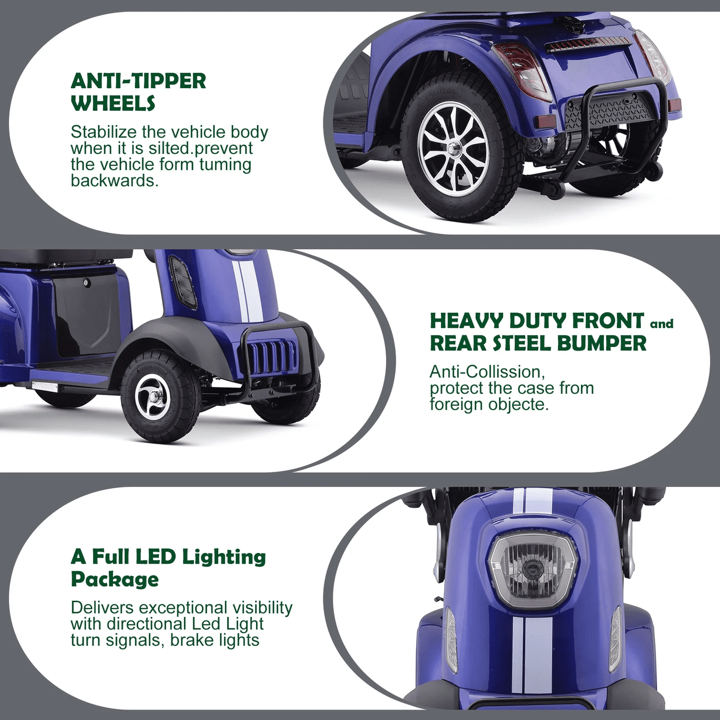 Large Electric 4-Wheel Mobility Scooter, (E05) Heavy Duty Wheelchair Device 500 LBS Capacity for Seniors & Adults, Assembled in US, Ship Fully Assembled and Ready to Ride (Blue)