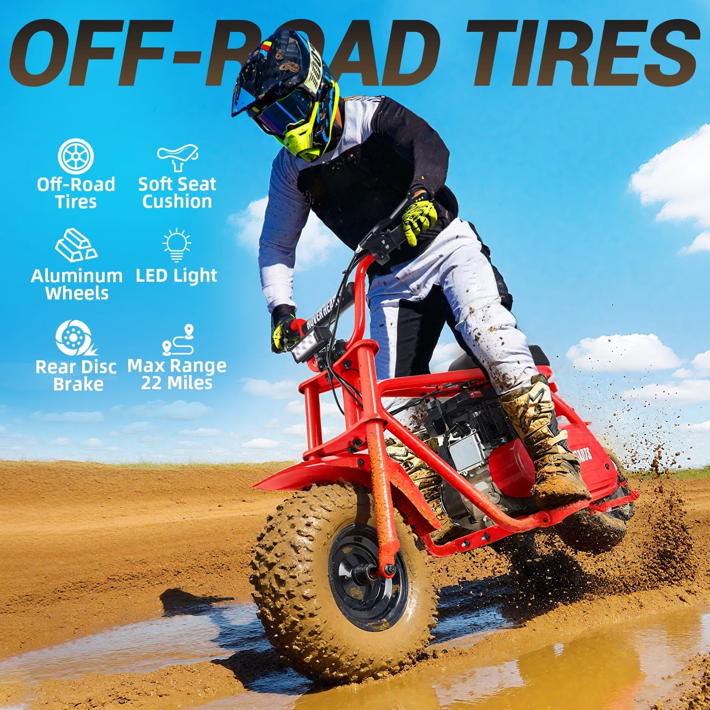 Aoemoe MB001 Gas Powered Mini Dirt Bike 99CC for Teens and Adults, 22MPH Off Road Motorcycle, Weight Support Up to 200 LBS - Red