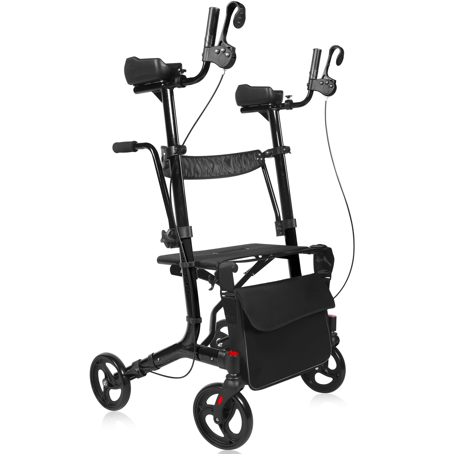 All Terrain Upright Walker with Flat-Free Solid Rubber Tires,Outdoor Stand Up Walker for Seniors,Tall Standing Rollator with Seat,450 lb Capacity,22 lbs Lightweight,Foldable Footrest(Blue)