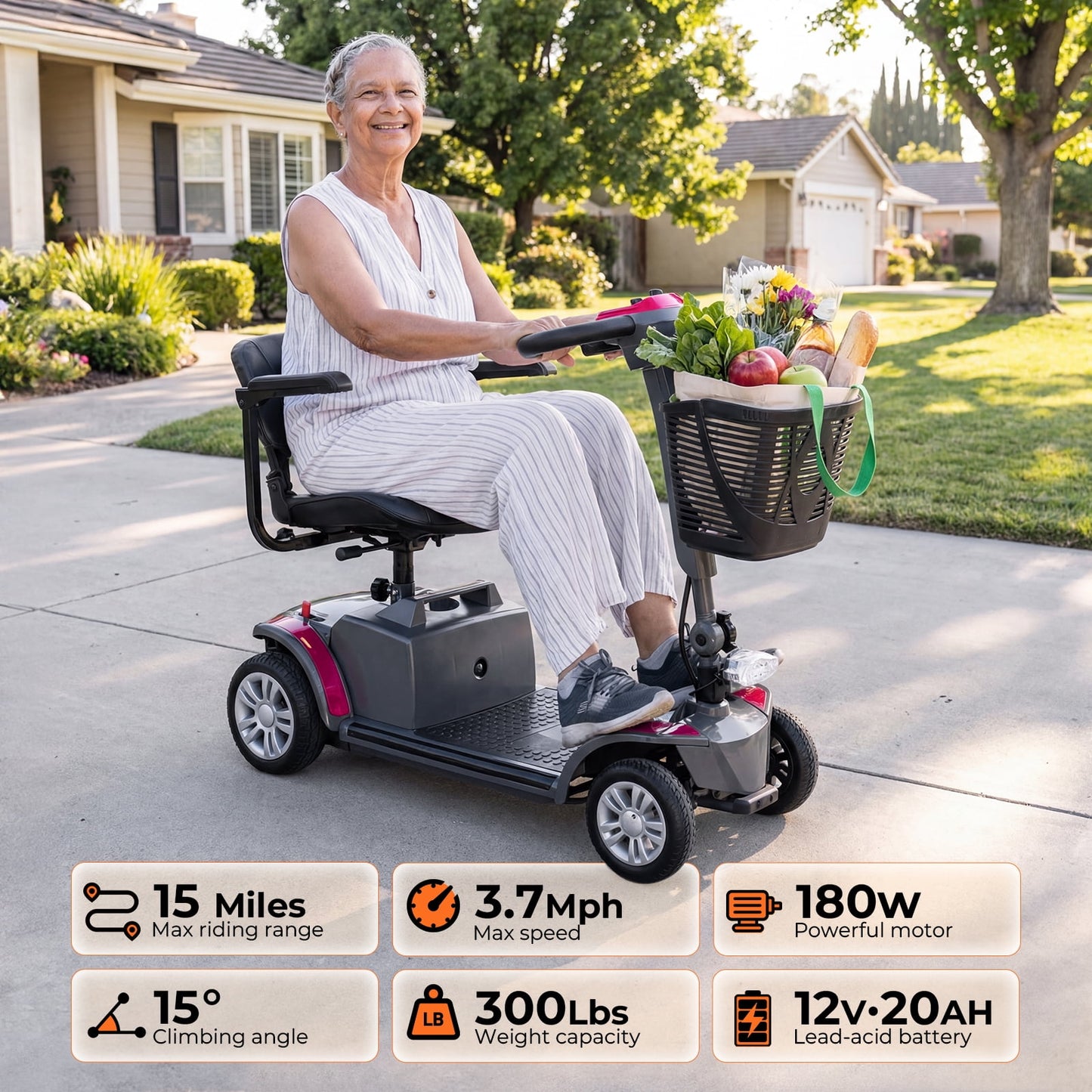 Arshin Senior-Friendly Mobility Scooter,Easy-to-Use and Lightweight Foldable,300lbs,Purple