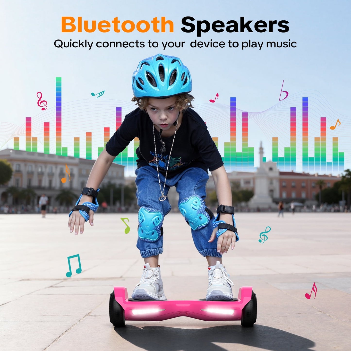 Hover Off Road Board Electric Scooter with LED Lights & 400W Motor, Kids Scooter with 9MPH Max Speed, Electric Scooter with Bluetooth Speakers, Tcdjtc Self-Balance Scooter for Kids