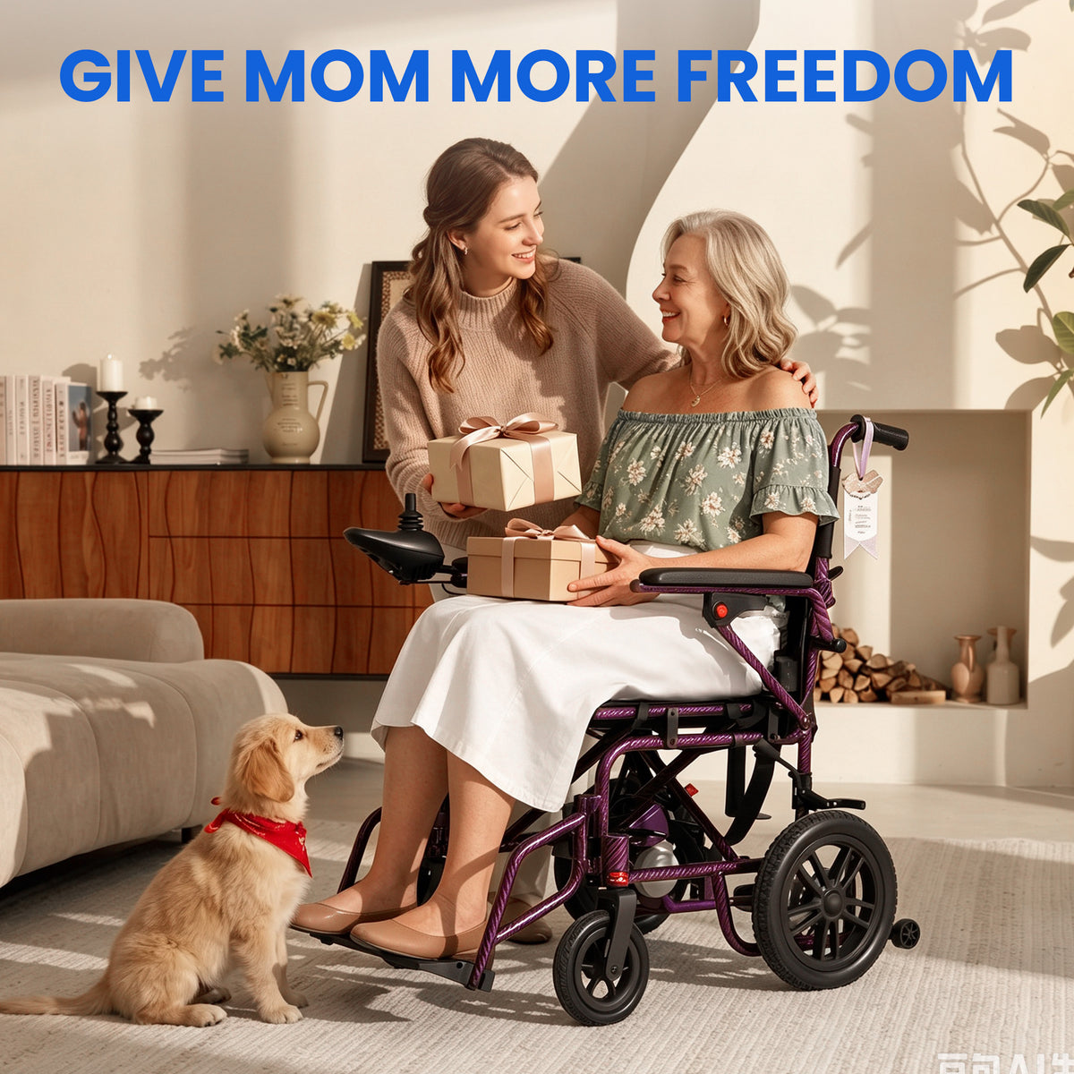 Electric Wheelchair for Adults - Lightweight Foldable Motorized Wheelchair with 15-Mile Long Range, 360° Joystick Control & All-Terrain Power, Supports 286 lbs, LED Safety Lights, Portable for Travel