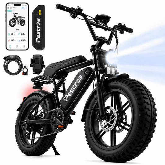 750W Motor Ebike for Adults, Pescroa Electric Bike for Adult, Adult Electric Bicycles with 150Miles Range APP Control, 2Pack 48V 15Ah Removable Battery Electric Dirt Bike with 450LBS Max Weight