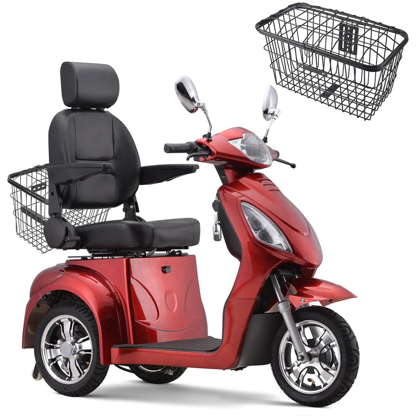 Aoemoe Super Large Electric 3 Wheel Mobility Scooters, Heavy Duty 800W Wheelchair Device, 500 LBS Capacity for Seniors & Adults, Speed Adjust, Remote Key, Receive Ready to Ride.（Red）
