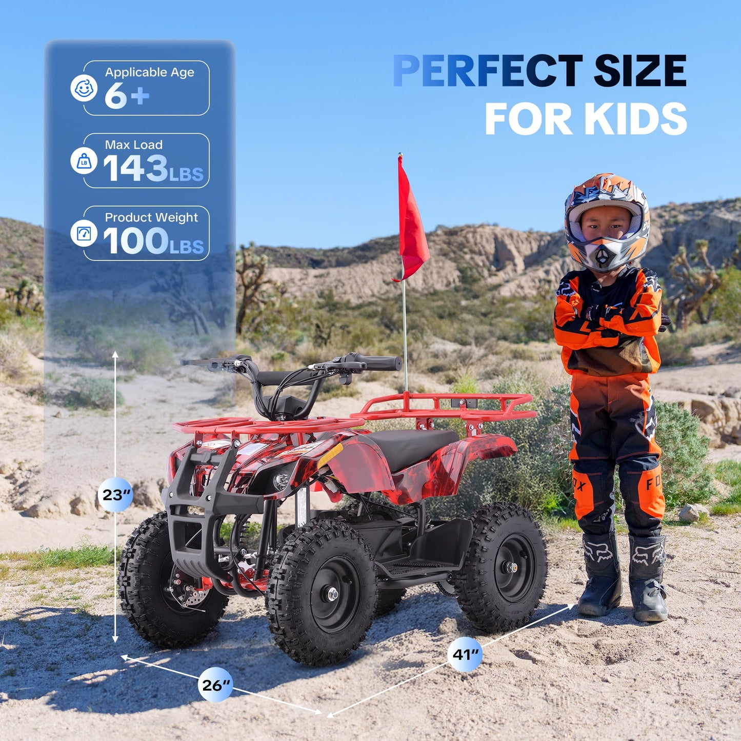 QEASET 500W 36V Battery Ride-On Off-Road 4-Wheeler – 15-Mile Range, Orange