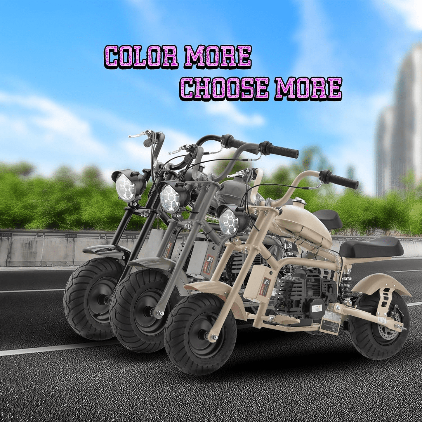 Aoemoe Gas Mini Chopper Bike, DB003 Model 49.4 CC 2-Stroke Dirt Bike with Big Headlight, Rear Shock Absorber, Metal Frame, Disc Brakes, Max Load 165Lbs, Up to 18Mph（Gray）