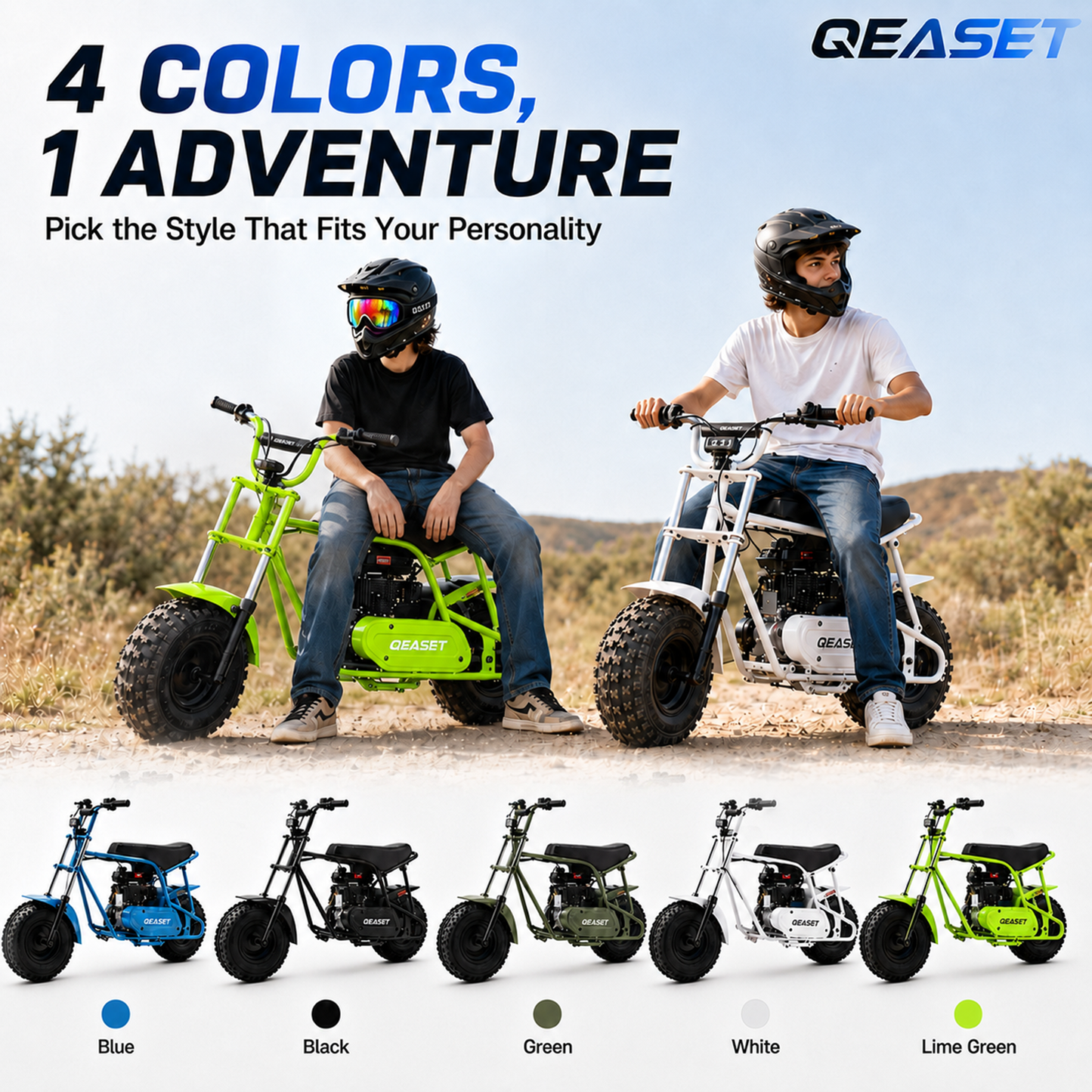 QEASET 105CC 4-Stroke Mini Bike with Shock Absorption, Off-Road Motorcycle, SD