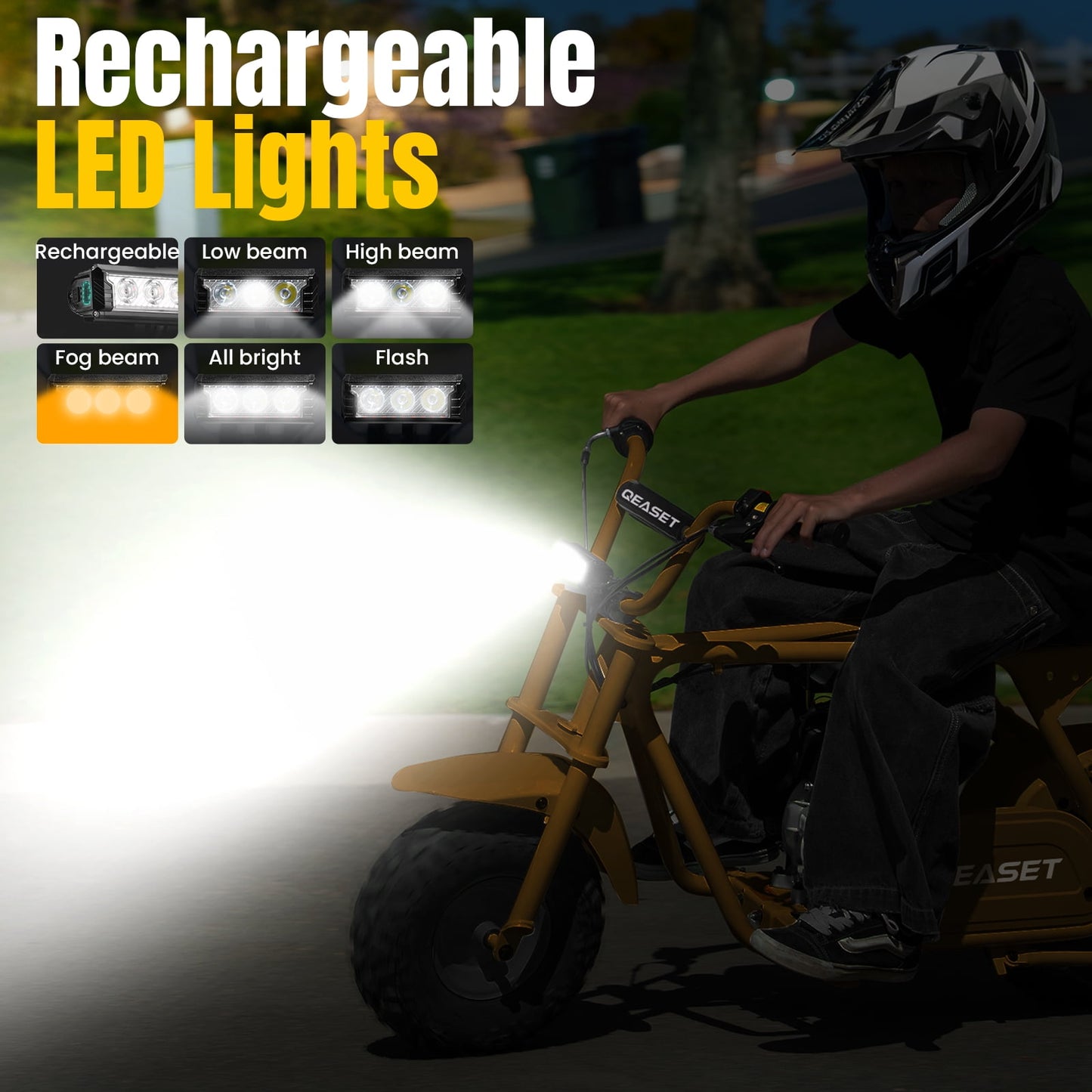 QEASET 99cc Dirt Bike, Gas Powered, 4-Stroke with LED Headlight, 25MPH Minibike Trail Bike, Pull Start, Poucket Bike for Teenager and Adult, Summer Gift