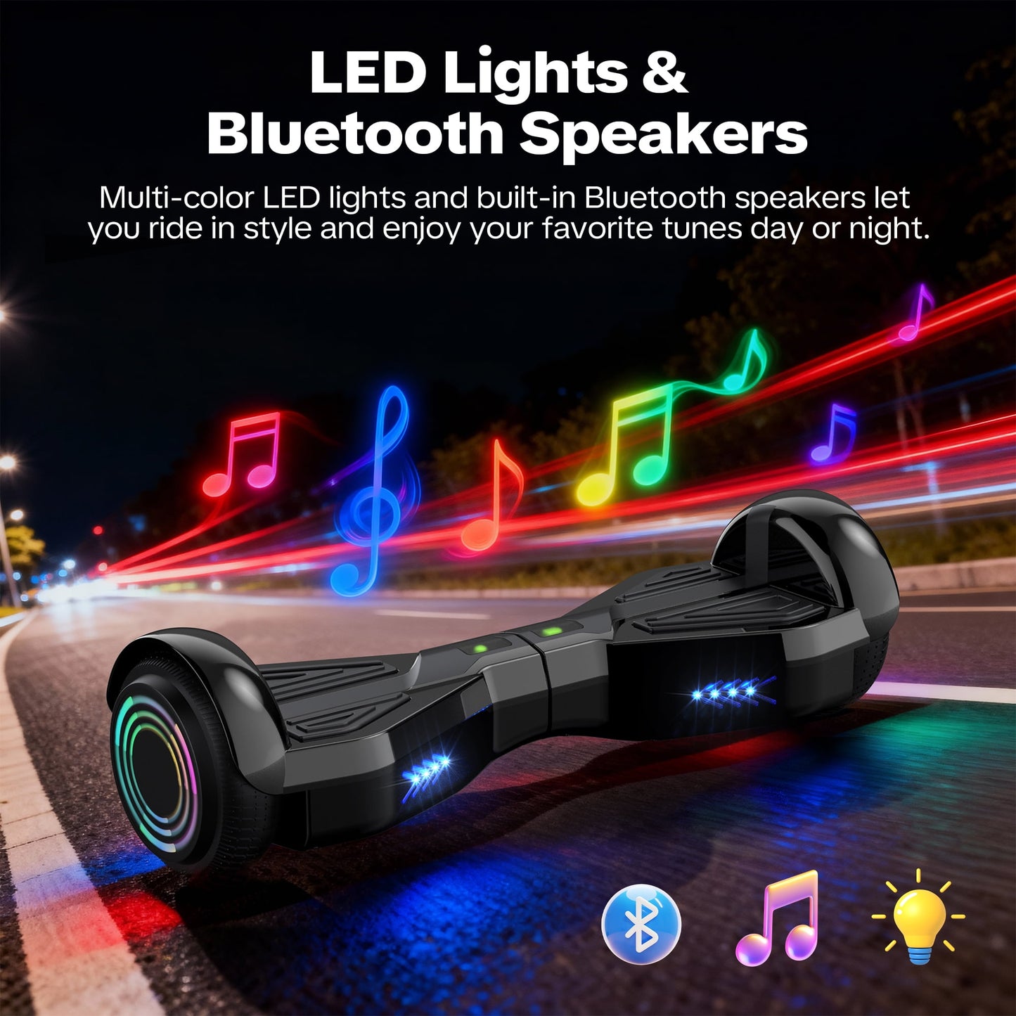 MOSTA All Terrain Self-Balance Scoote ,Electric Scooter Board for Kids & Adults with Bluetooth and Led Lights,6.5 inch,165 lbs capacity Perfect Gift