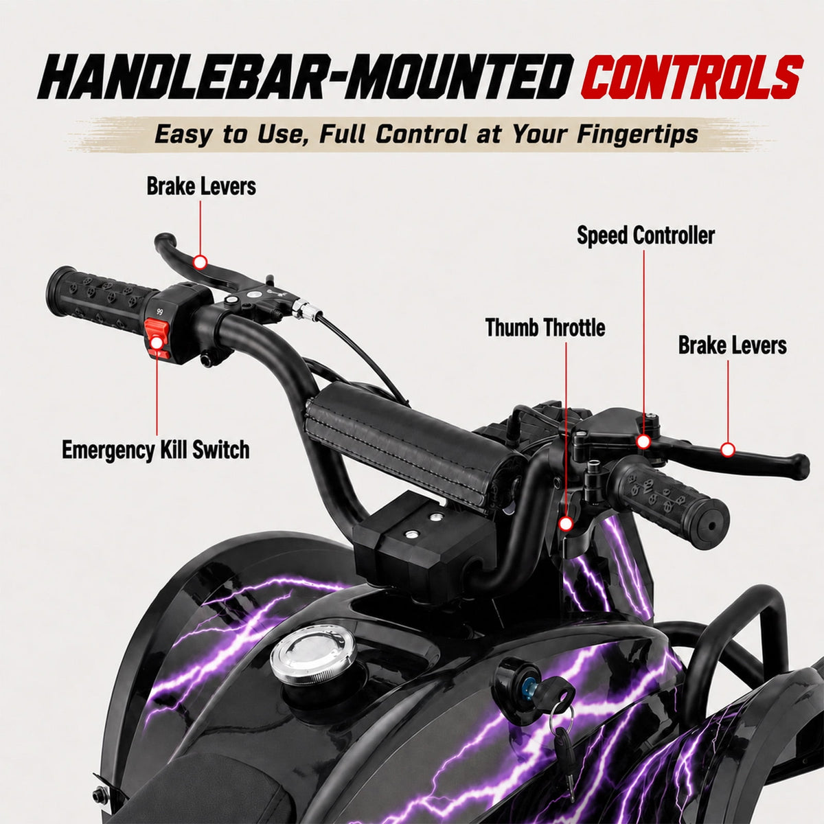 39cc Teen Gas ATV, Gas Powered 4 Wheeler for Teens 16+, 4-Stroke Beginner ATV, Up to 15 MPH, Adjustable Speed, Safety Switches, Front & Rear Brake - Purple