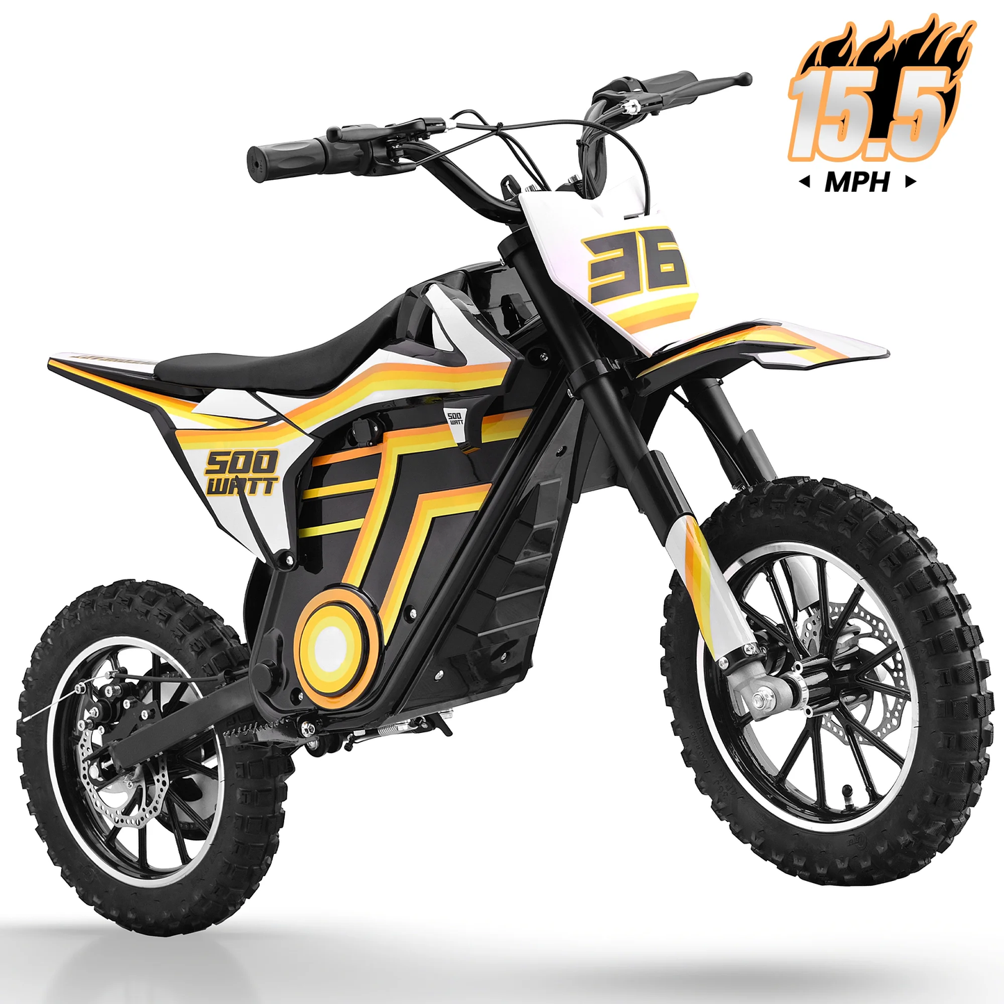 Aoemoe Motorcycle, Motorized Dirt Bikes for kids 8-14, 36V 500W – 15 MPH Top Speed, Dual Suspension, Yellow