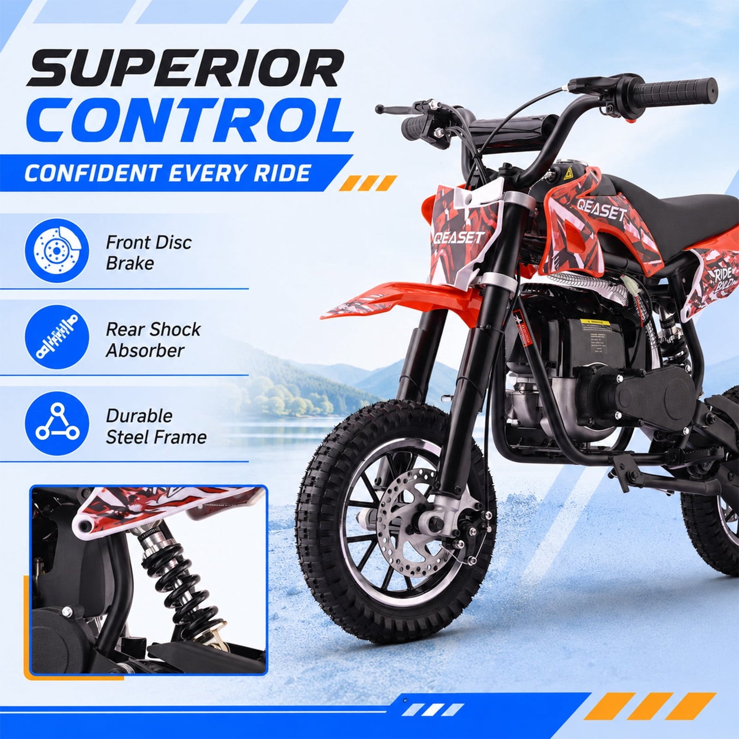 QEASET 39CC Dirt Bike, Gas Powered Mini Bike, Red