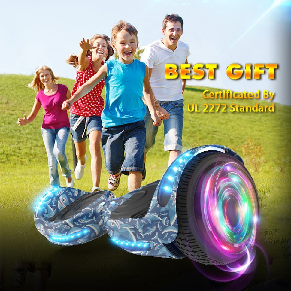 Flash Wheel Hoverboard 6.5" Bluetooth Speaker with LED Light Self Balancing Wheel Electric Scooter, Baby Shark