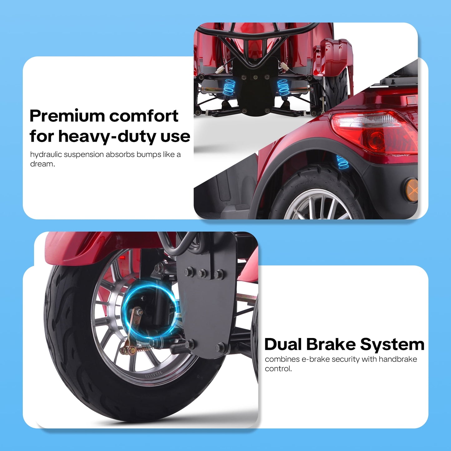 Arshin Mobility Scooters for Seniors & Adults,500lbs Capacity Heavy Duty Electric Mobility Scooters with 4 Wheels,800W Long Range Battery and Speed Adjust Medical Scooter(Red)