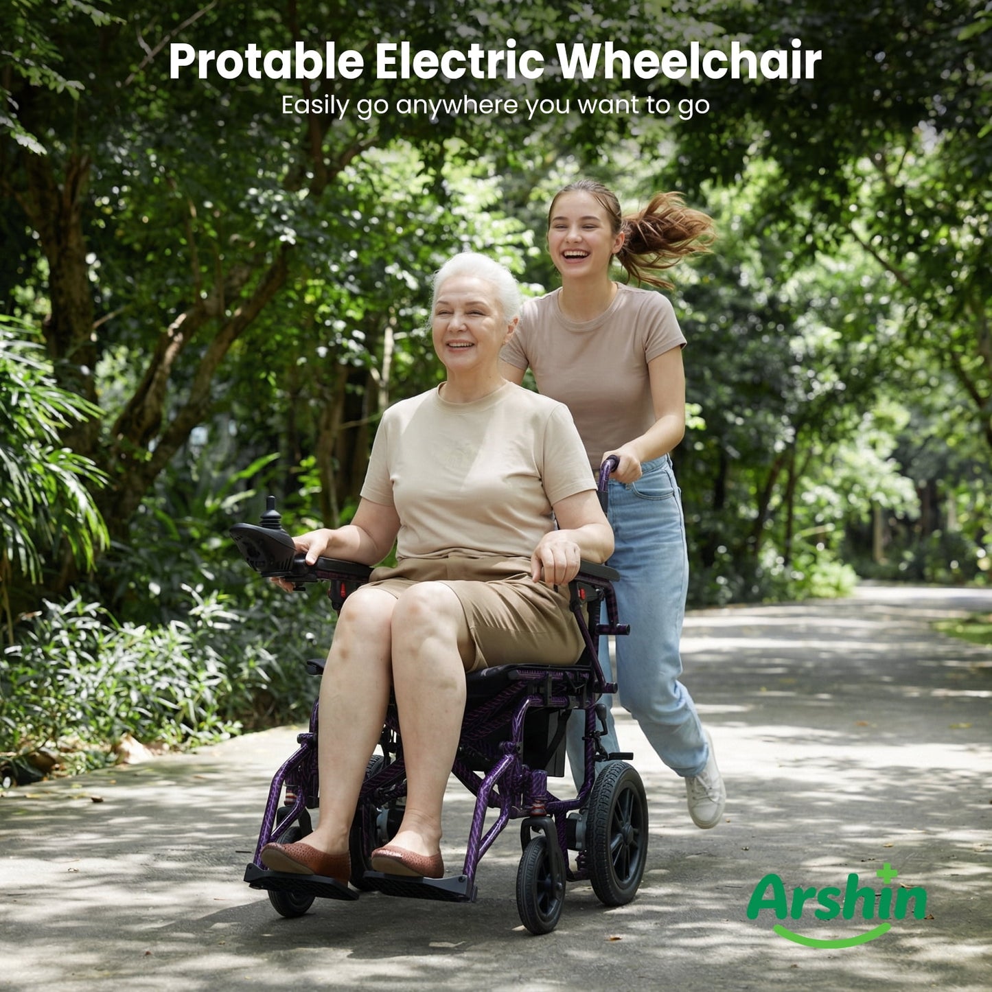 Arshin Electric Wheelchair Lightweight Foldable,20+ Miles Electric Wheelchairs for Adults,360°Joystick Motorized Wheelchair,286+ lbs Capacity,Purple