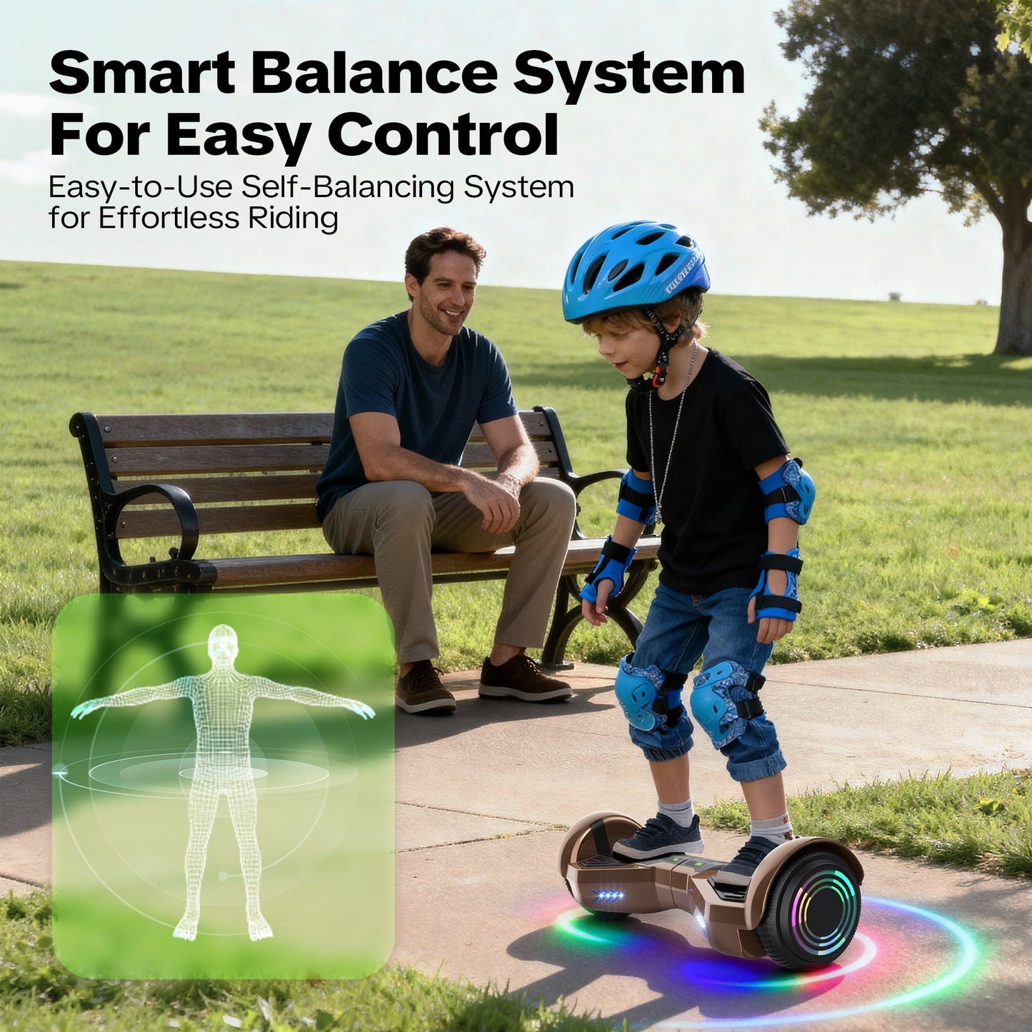 Off Road Electric Scooter with LED Lights & 400W Motor, Tcdjtc Self-Balance Scooter for Kids, Electric Scooter with Bluetooth Speakers, Kids Scooter with 9MPH Max Speed, All Terrain Scooter