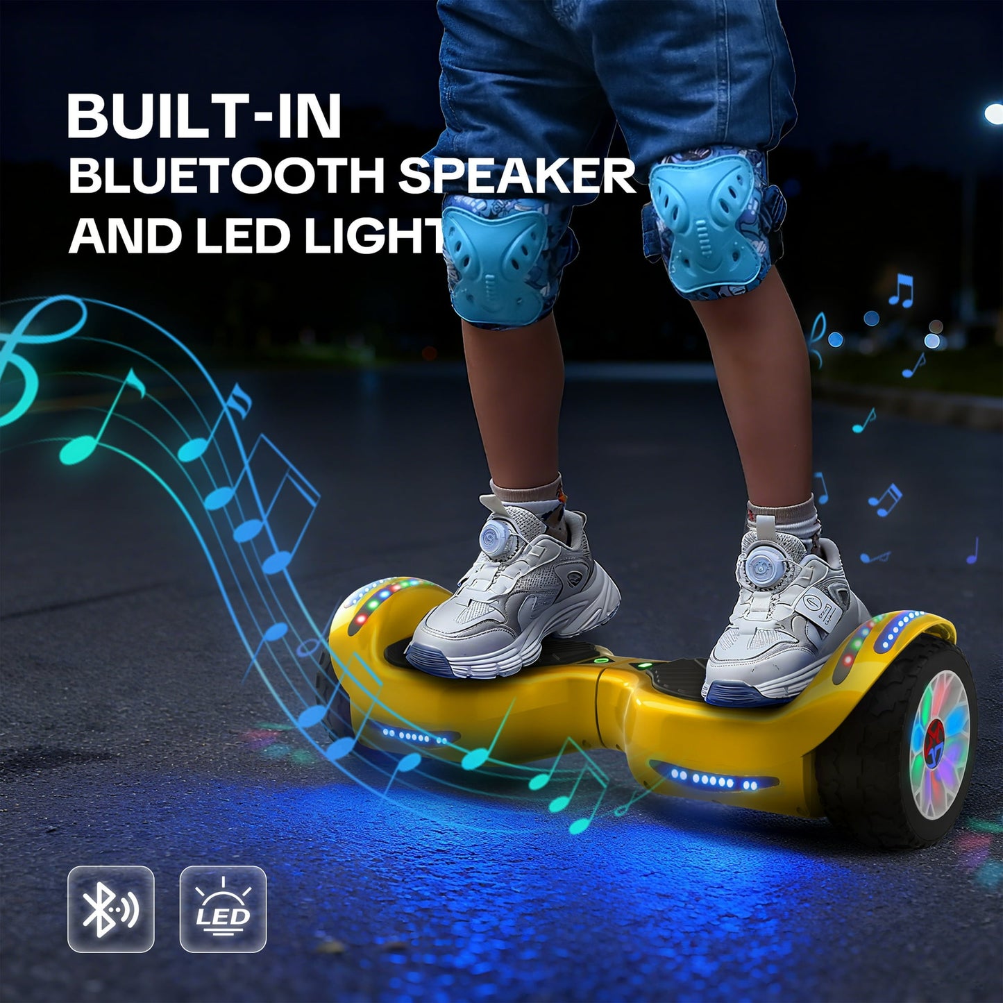 MOSTA All Terrain Self-Balance Scoote ,Electric Scooter Board for Kids & Adults with Bluetooth and Led Lights,6.5 inch,165 lbs capacity Perfect Gift