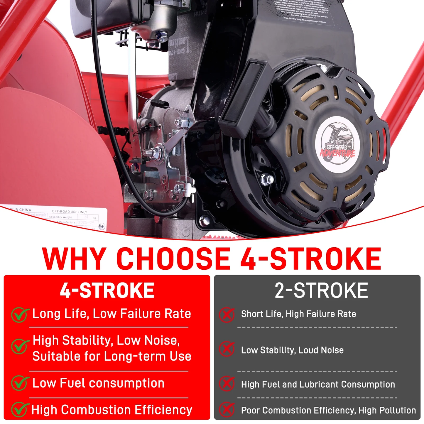 Aoemoe 99CC MB001 Gasoline Mini Dirt Bike,4-Stroke 18MPH Off Road Motorcycle, Weight Support Up to 165 LBS - Red