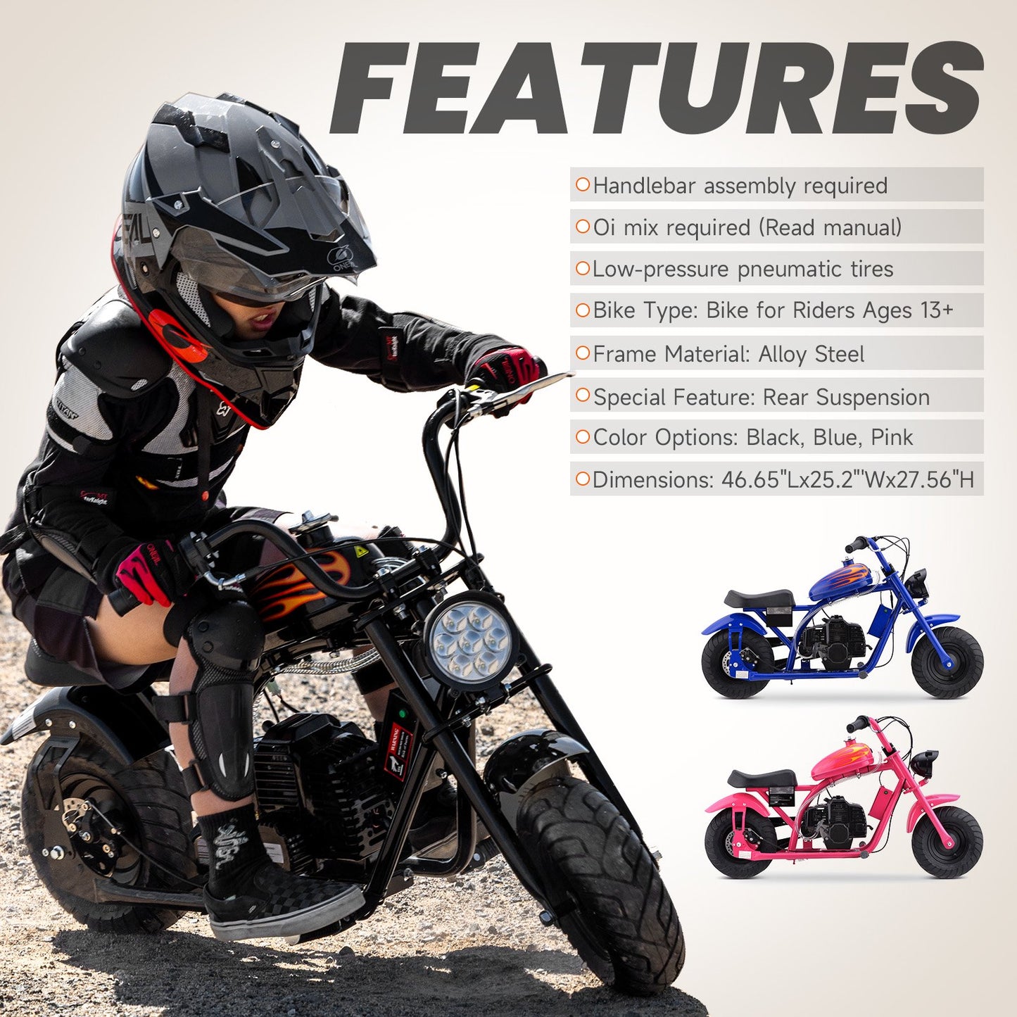 Arshin Gas Dirt Bike,20 MPH Mini Pit Bike with Off-Road Tires & Disc Brakes,Soft Spring Seat,160 Lbs Max Load(Black)