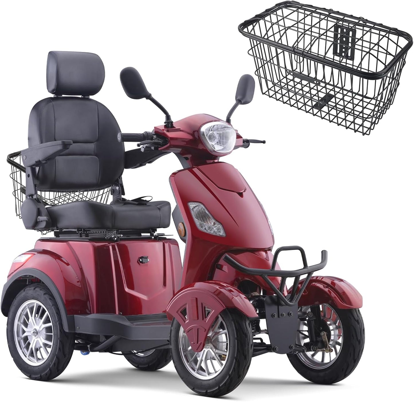 Super Large Electric 4 Wheel Mobility Scooters, Heavy Duty 800W Wheelchair Device, 500 LBS Capacity for Seniors & Adults, Speed Adjust, Remote Key, Receive Ready to Ride.（Red）