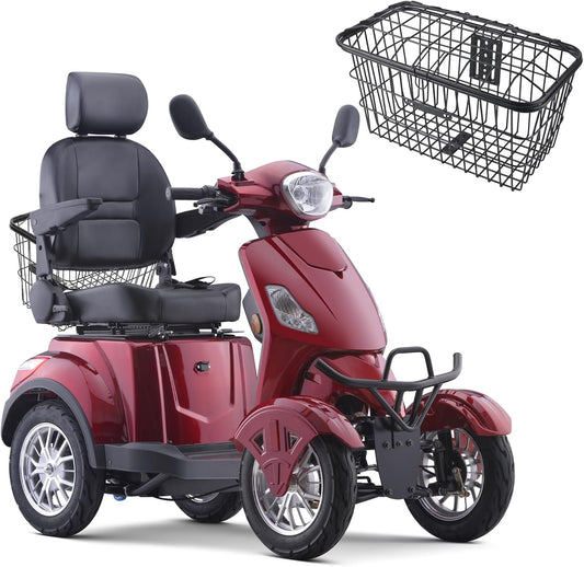 Super Large Electric 4 Wheel Mobility Scooters, Heavy Duty 800W Wheelchair Device, 500 LBS Capacity for Seniors & Adults, Speed Adjust, Remote Key, Receive Ready to Ride.（Red）