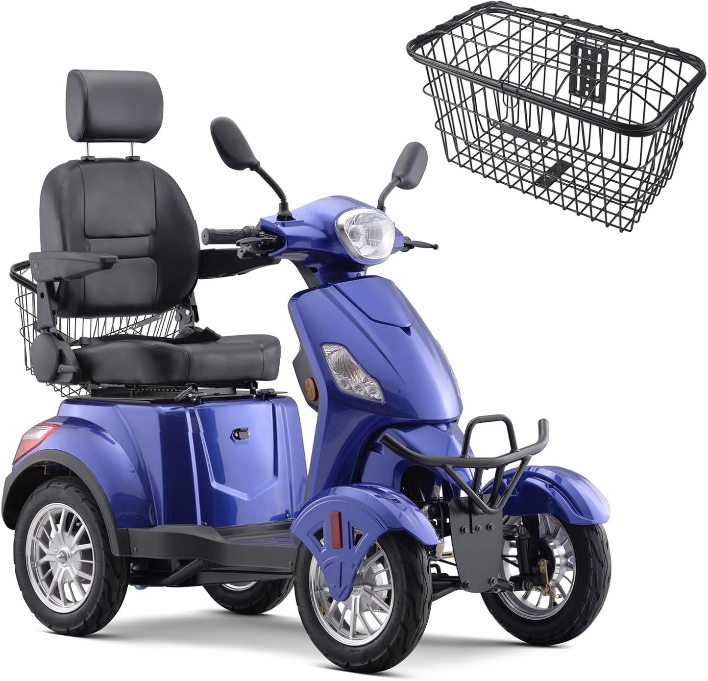 Super Large Electric 4 Wheel Mobility Scooters, Heavy Duty 800W Wheelchair Device, 500 LBS Capacity for Seniors & Adults, Speed Adjust, Remote Key, Receive Ready to Ride.（Blue）