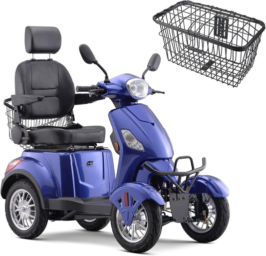 Super Large Electric 4 Wheel Mobility Scooters, Heavy Duty 800W Wheelchair Device, 500 LBS Capacity for Seniors & Adults, Speed Adjust, Remote Key, Receive Ready to Ride.（Blue）