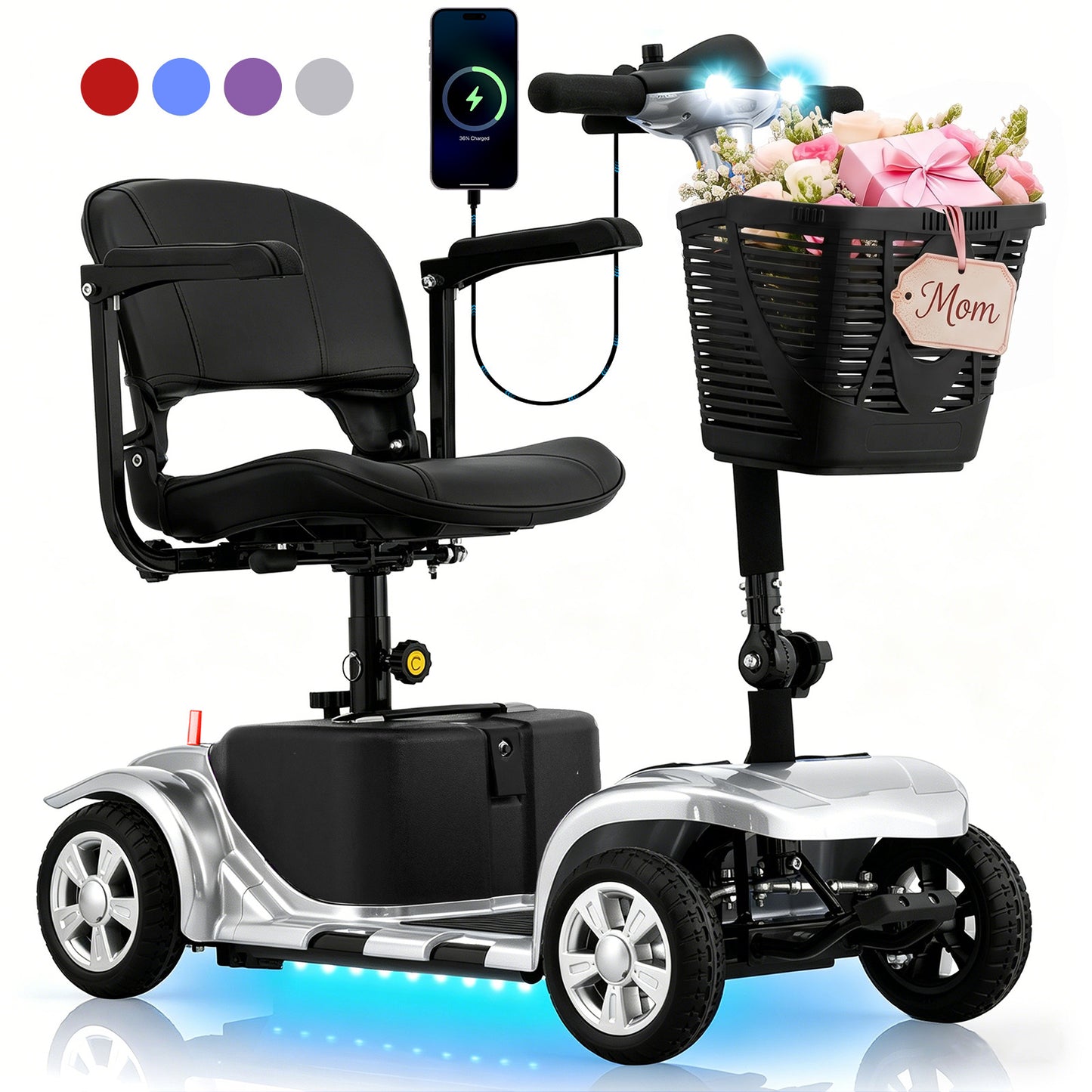LiltJan Foldable Mobility Scooter for Adults Elderly– Mobility Scooter for Seniors 4-Wheel Portable Motorized Scooter with 300 lbs Capacity with 15 Miles Range