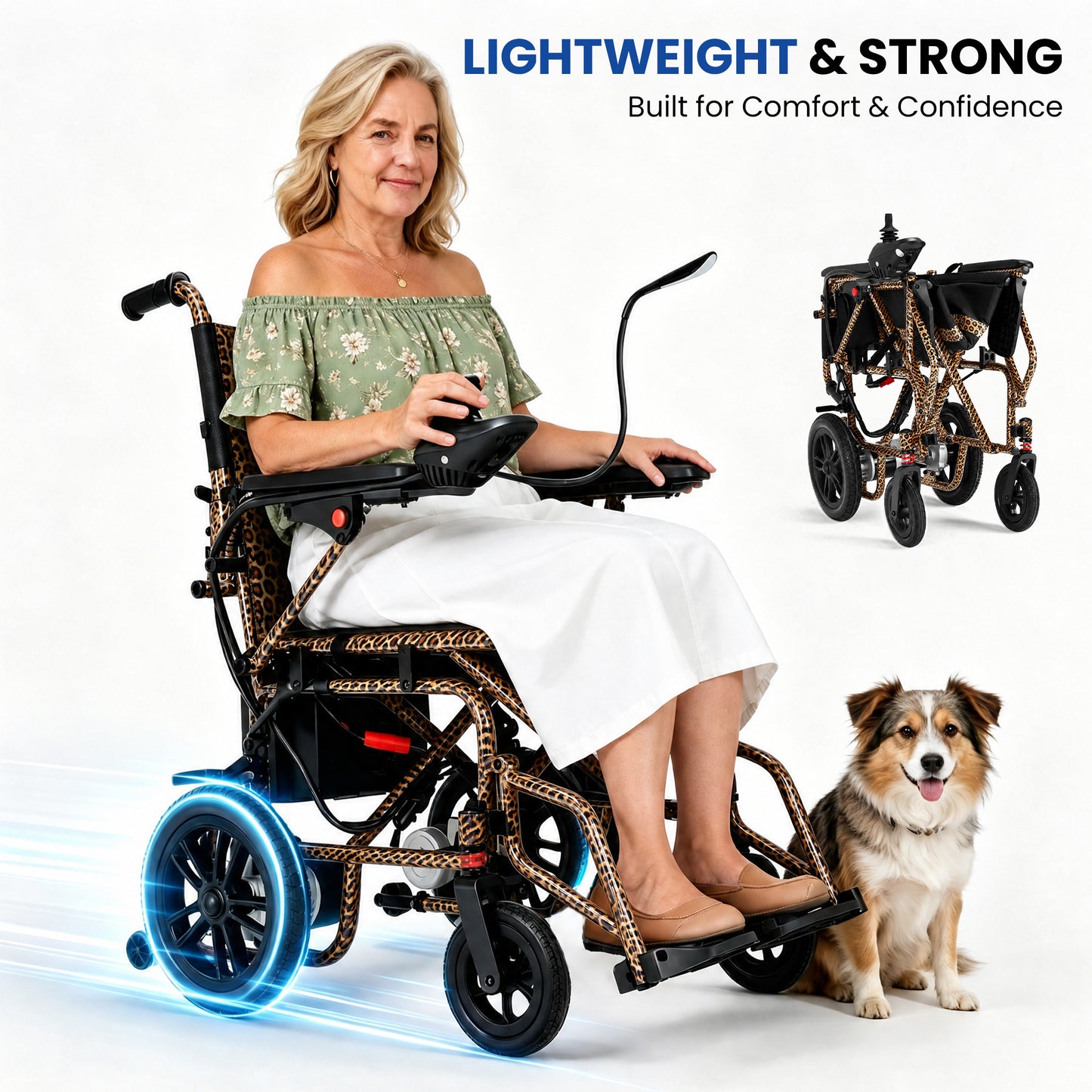 LiltJan Electric Wheelchair for Adults, Lightweight Foldable Motorized Wheelchair with 15-Mile Range, 360° Joystick & All-Terrain Power, Supports 286 lbs, LED Safety Lights, Travel Portable
