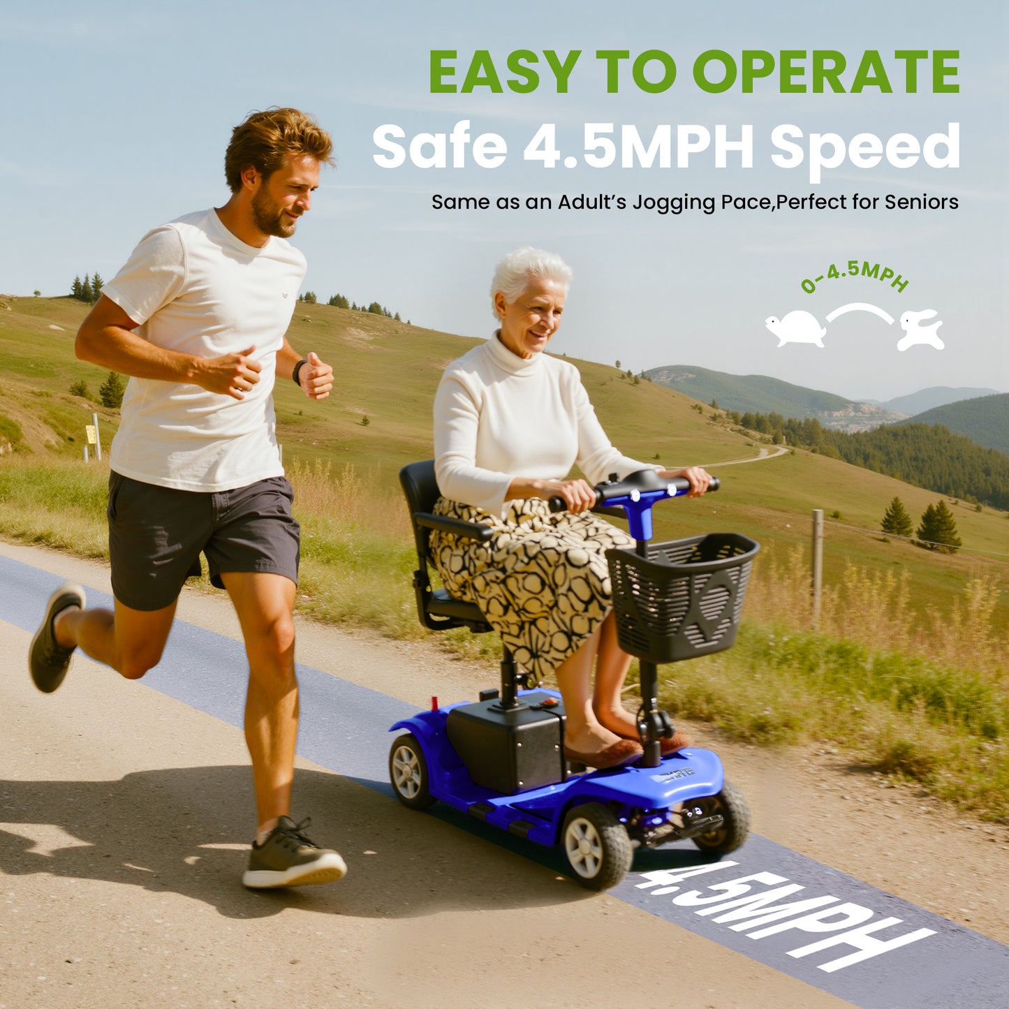 Scooter for Adults, Senior, skmc 4 Wheels Electric Powered Chargeable Device Lightweight and Portable Charger Included