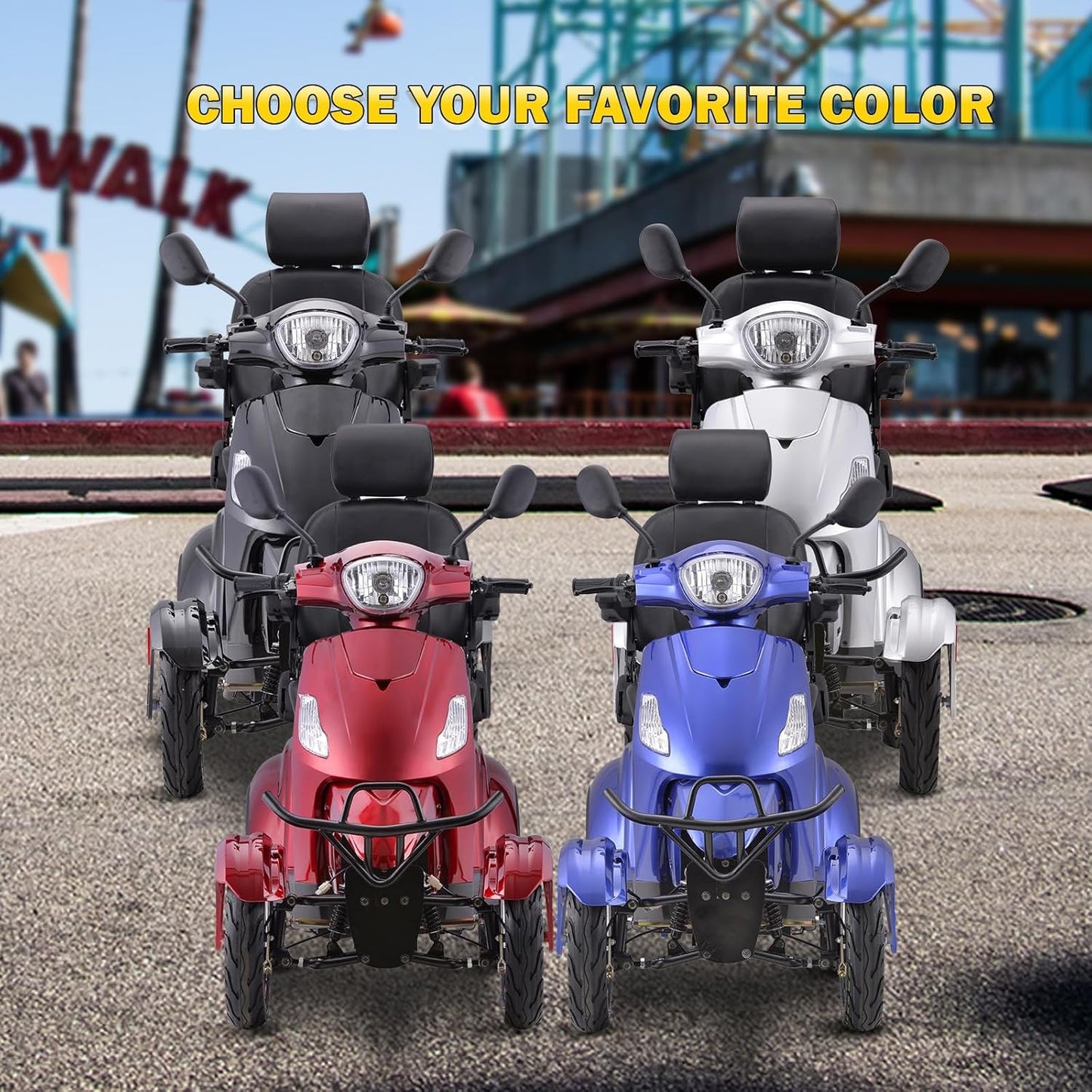 Super Large Electric 4 Wheel Mobility Scooters, Heavy Duty 800W Wheelchair Device, 500 LBS Capacity for Seniors & Adults, Speed Adjust, Remote Key, Receive Ready to Ride.（Black）