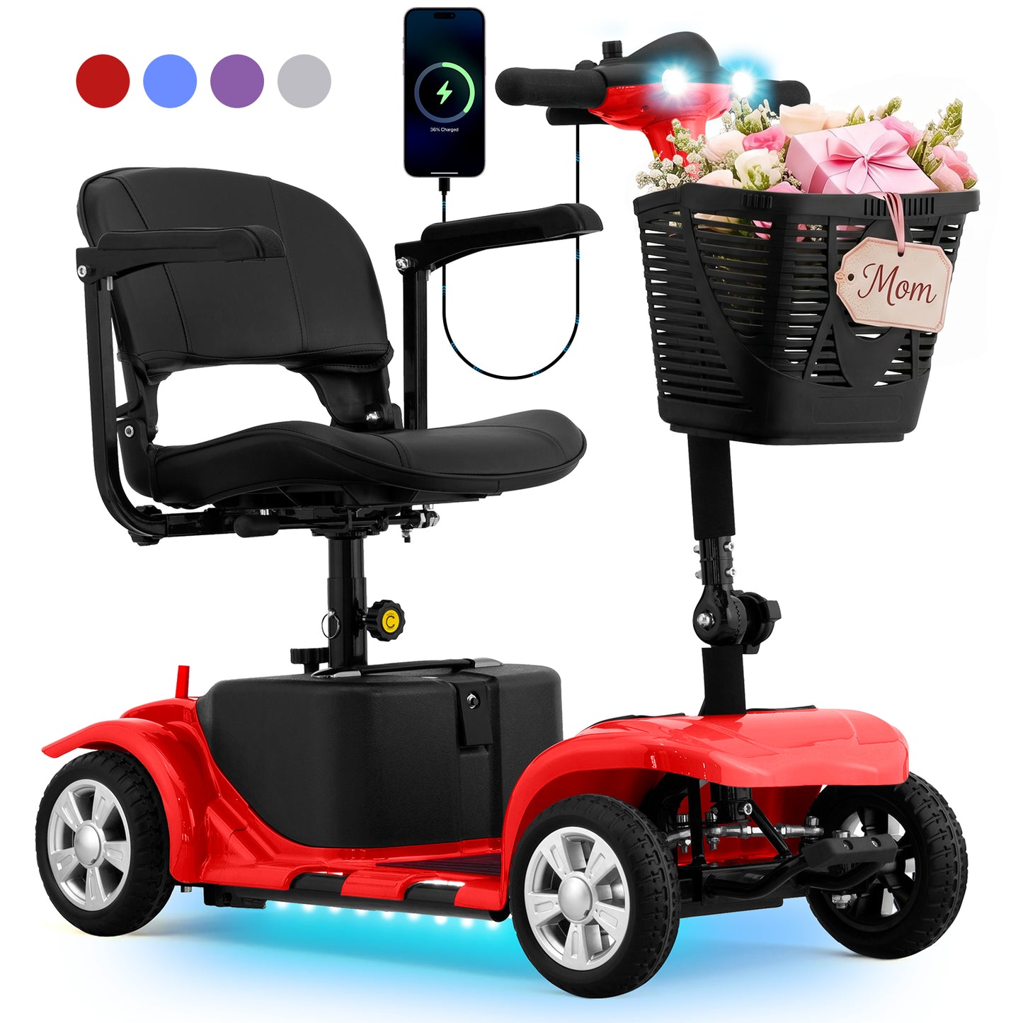LiltJan Foldable Mobility Scooter for Adults Elderly– Mobility Scooter for Seniors 4-Wheel Portable Motorized Scooter with 300 lbs Capacity with 15 Miles Range