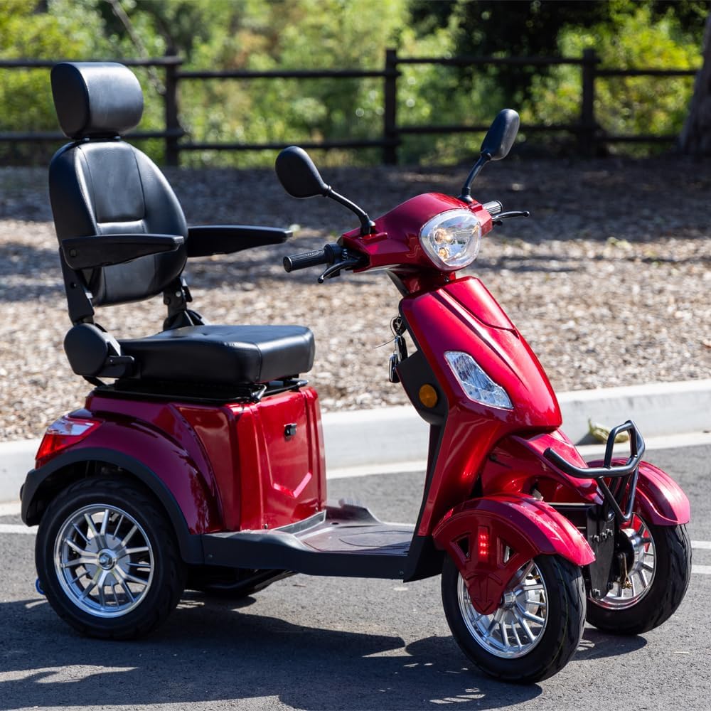 Super Large Electric 4 Wheel Mobility Scooters, Heavy Duty 800W Wheelchair Device, 500 LBS Capacity for Seniors & Adults, Speed Adjust, Remote Key, Receive Ready to Ride.（Red）