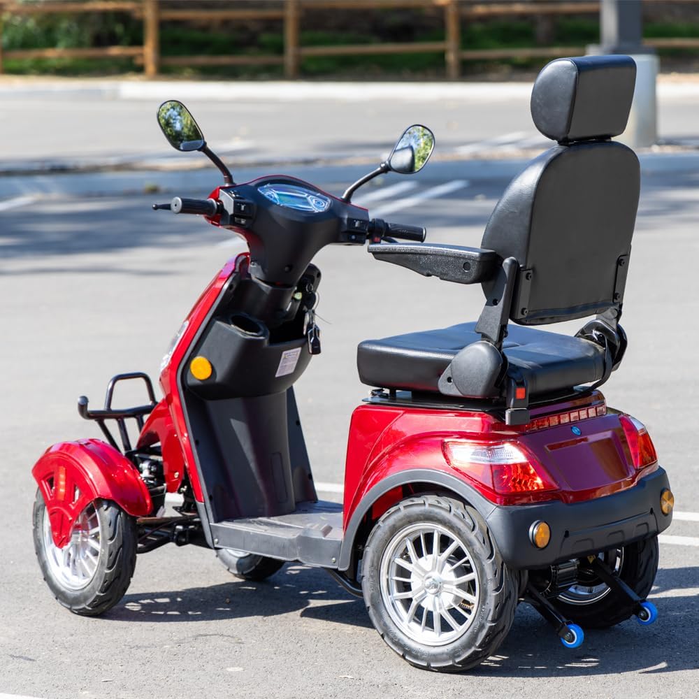 Super Large Electric 4 Wheel Mobility Scooters, Heavy Duty 800W Wheelchair Device, 500 LBS Capacity for Seniors & Adults, Speed Adjust, Remote Key, Receive Ready to Ride.（Red）