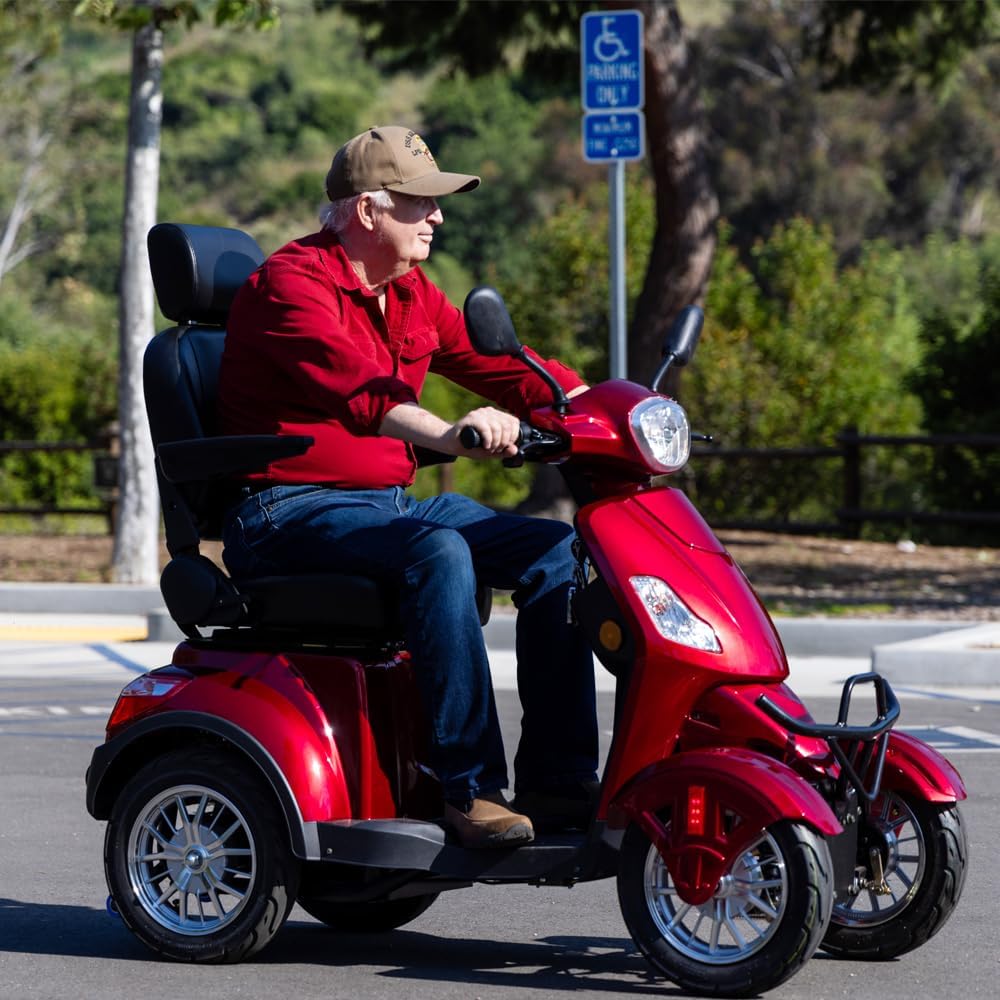 Super Large Electric 4 Wheel Mobility Scooters, Heavy Duty 800W Wheelchair Device, 500 LBS Capacity for Seniors & Adults, Speed Adjust, Remote Key, Receive Ready to Ride.（Red）