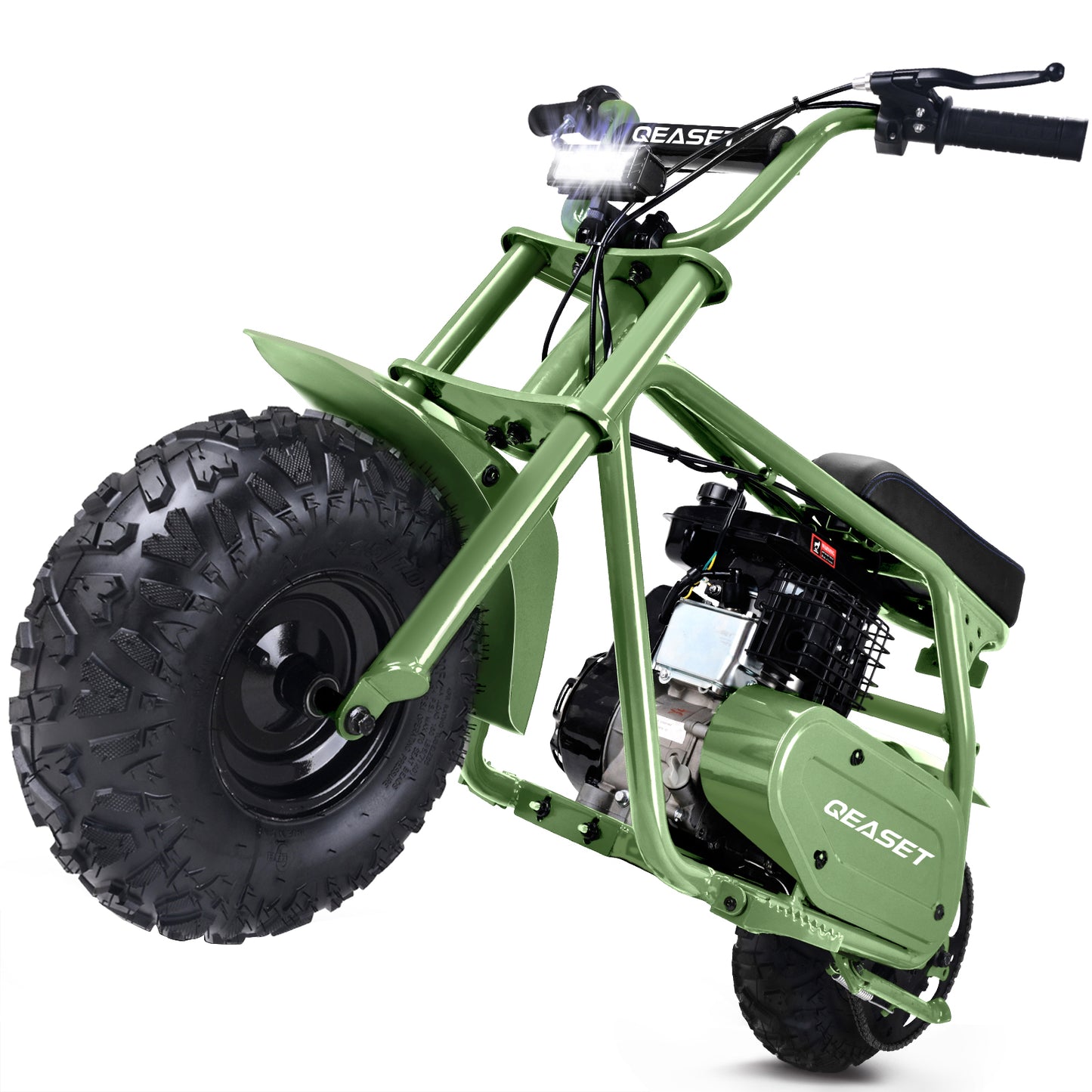 QEASET 99cc Dirt Bike, Gas Powered, 4-Stroke with LED Headlight 22MPH Minibike, Pull Start for Teenager and Adult, Green