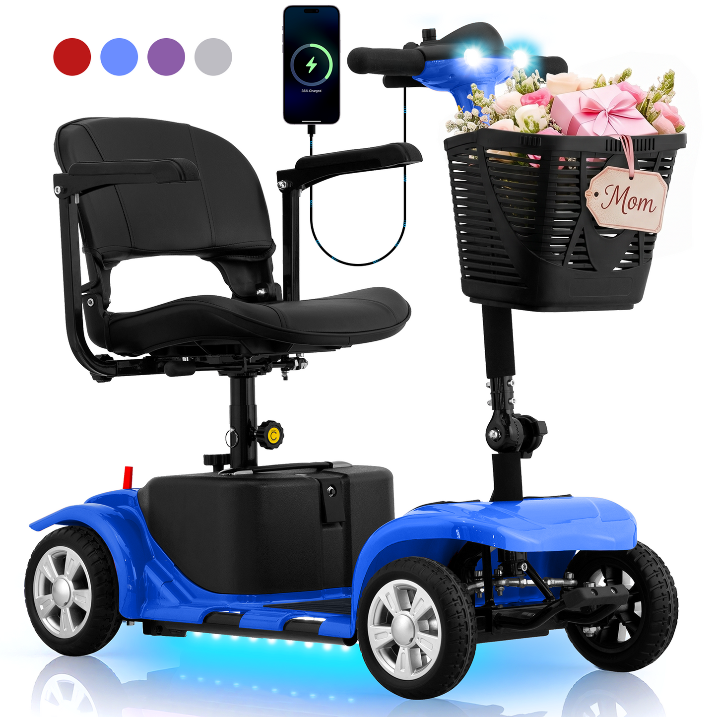 LiltJan Foldable Mobility Scooter for Adults Elderly– Mobility Scooter for Seniors 4-Wheel Portable Motorized Scooter with 300 lbs Capacity with 15 Miles Range