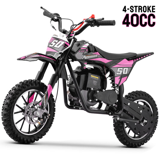 Aoemoe Gas Dirt Bike, 50cc 4-Stroke Gas Powered Kids Off Road Motorcycle (Model-DB4S004) with Off-Road Tire, Suspensions, Disc Brakes, Max Load 165Lbs, Up to 25Mph, NO OIL MIX REQUIRED