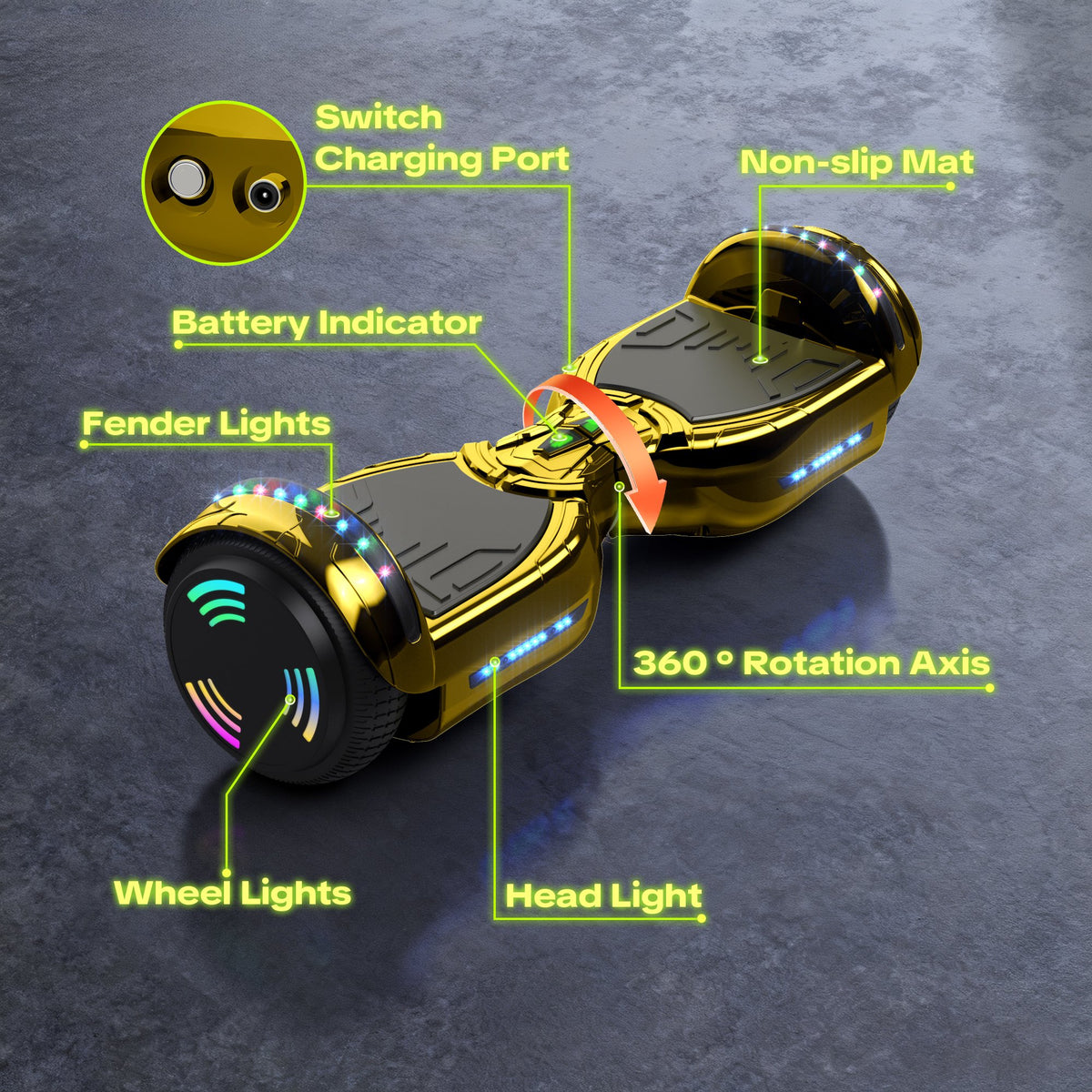 Hover Off Road Board Electric Scooter with LED Lights & 400W Motor, Kids Scooter with 9MPH Max Speed, Electric Scooter with Bluetooth Speakers, Tcdjtc Self-Balance Scooter for Kids