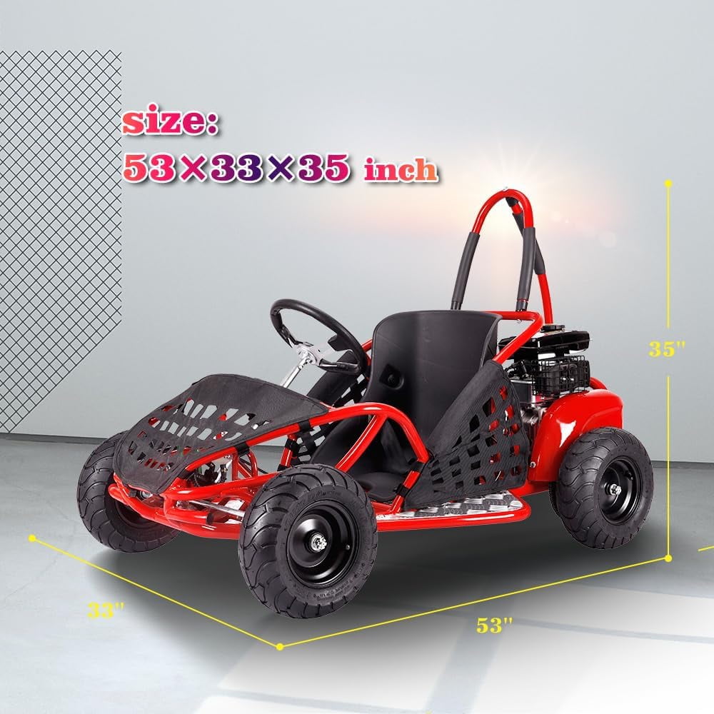 QEASET 79cc 1-Seater Gasoline Go-Kart, 4-Stroke 2.5HP, 13" Front and Rear All Terrain Tires(Red)
