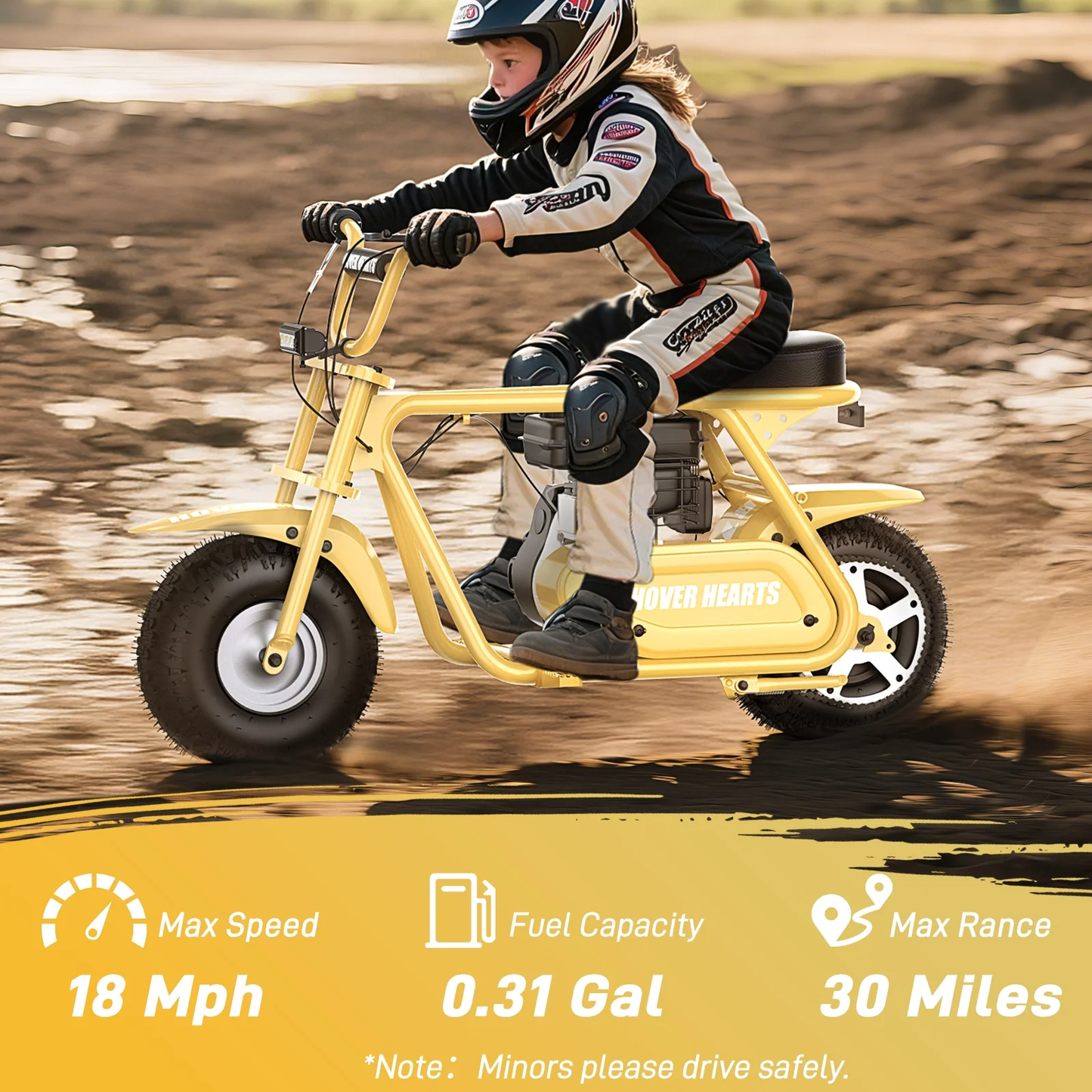 Aoemoe 99CC MB001 Gasoline Mini Dirt Bike,4-Stroke 18MPH Off Road Motorcycle, Weight Support Up to 165 LBS - Yellow