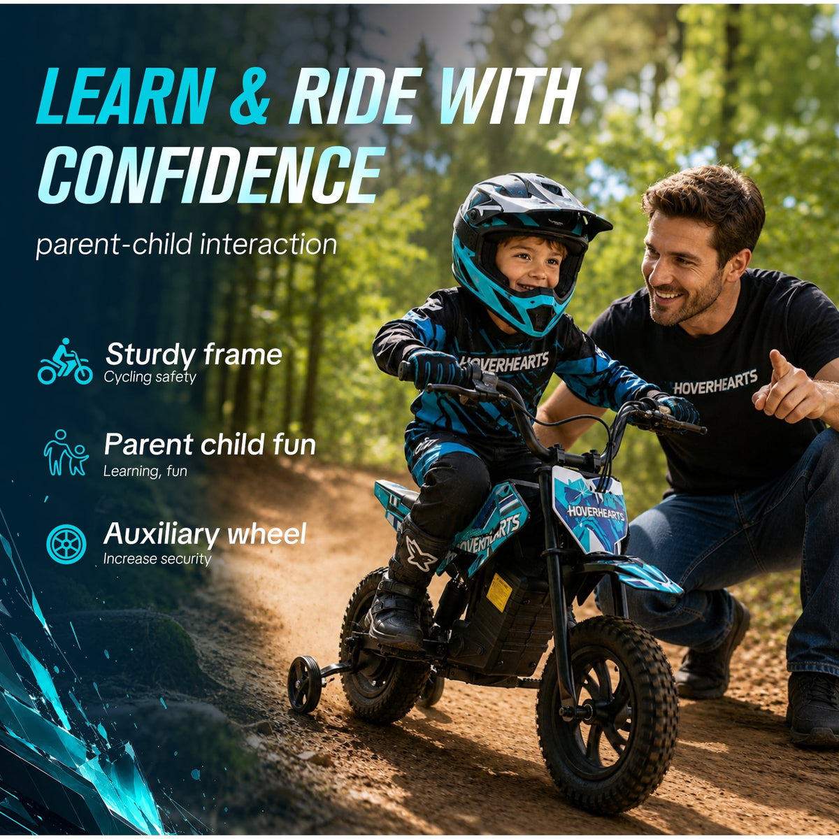 Aoemoe Electric Ride On Mini Bike for Beginners, 25.2V 2.6Ah Battery, Training Wheels & Rear Shock, 6.2 MPH Max Speed, All-Terrain Outdoor Toy, Red
