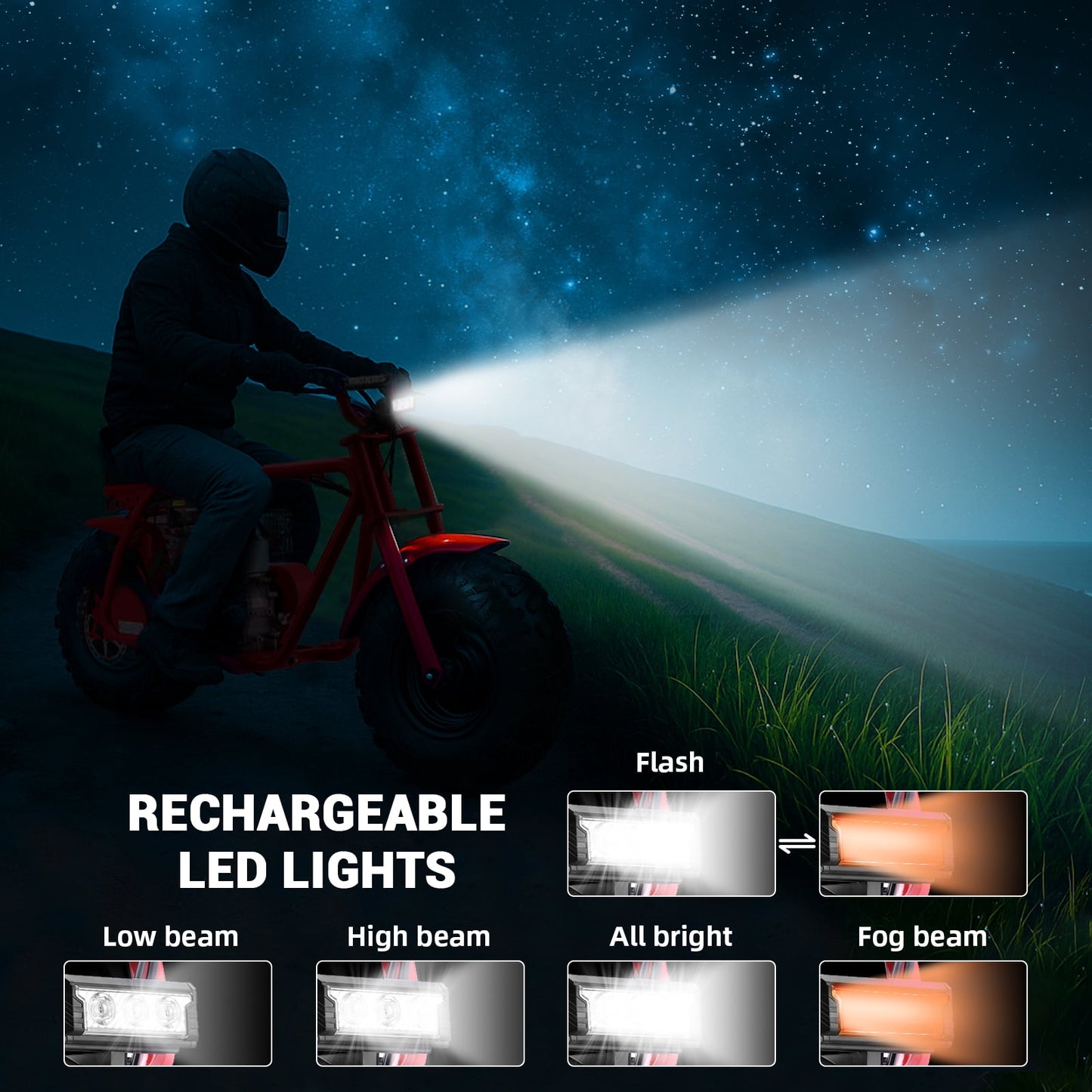 HOVERHEART Gas Mountain Bike, 105cc 4-Stroke Gas Powered Off Road Motorcycle (Model-MB0001) with Led Lights, Disc Brake, Max Load 200Lbs, Up to 30Kph, NO OIL MIX REQUIRED